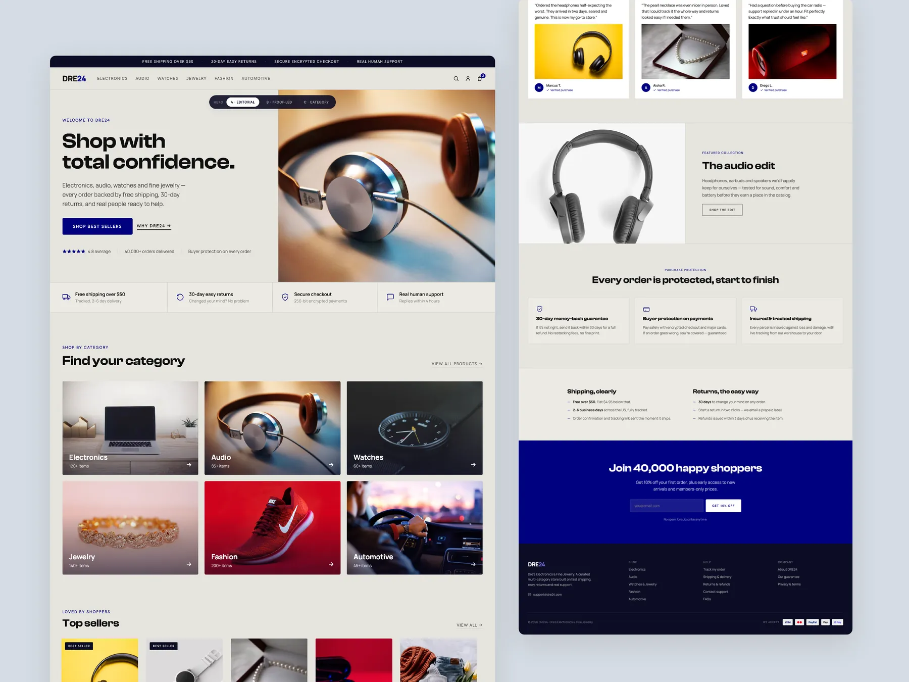 DRE24 concept redesign: Homepage, two tall columns