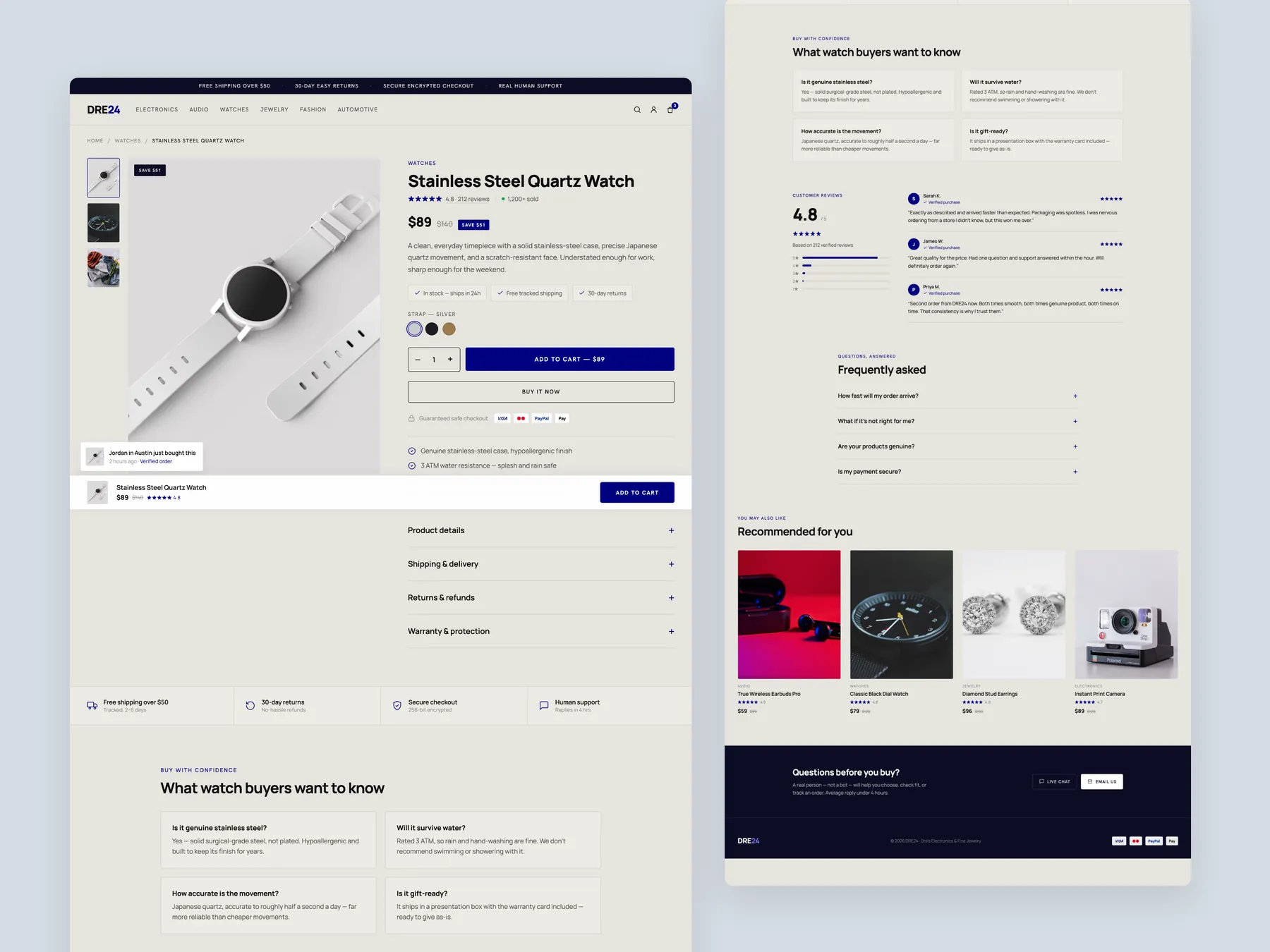 DRE24 concept redesign: Product page, two tall columns