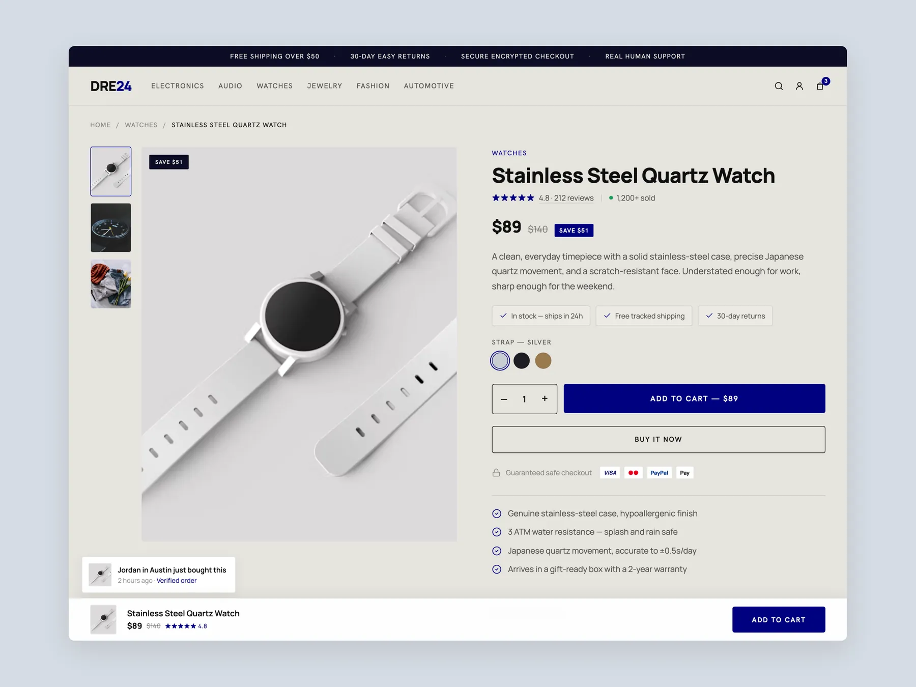 DRE24 concept redesign: Product page first screen: header and buy box