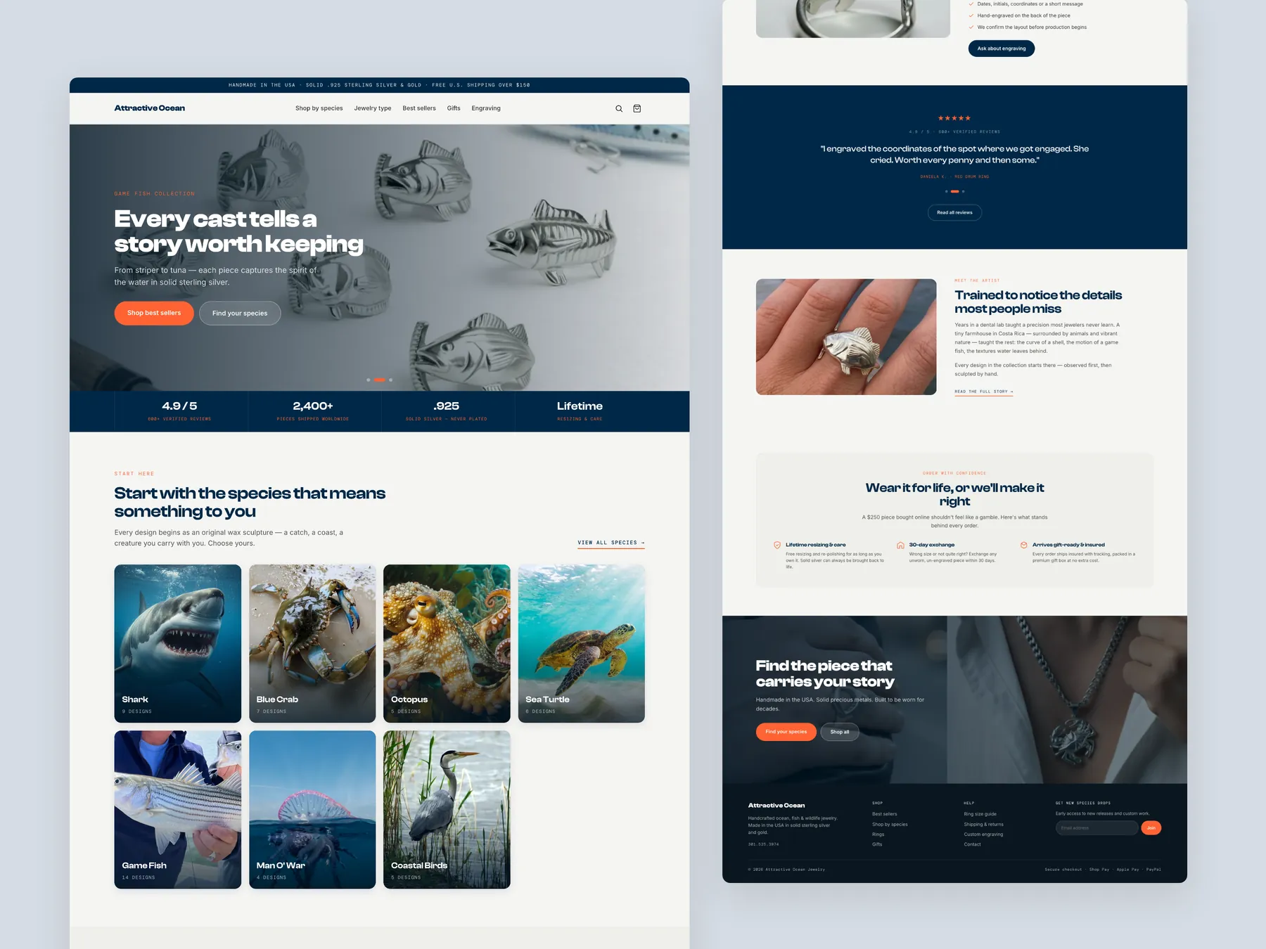 Ocean Jewellery concept redesign: Homepage, two tall columns