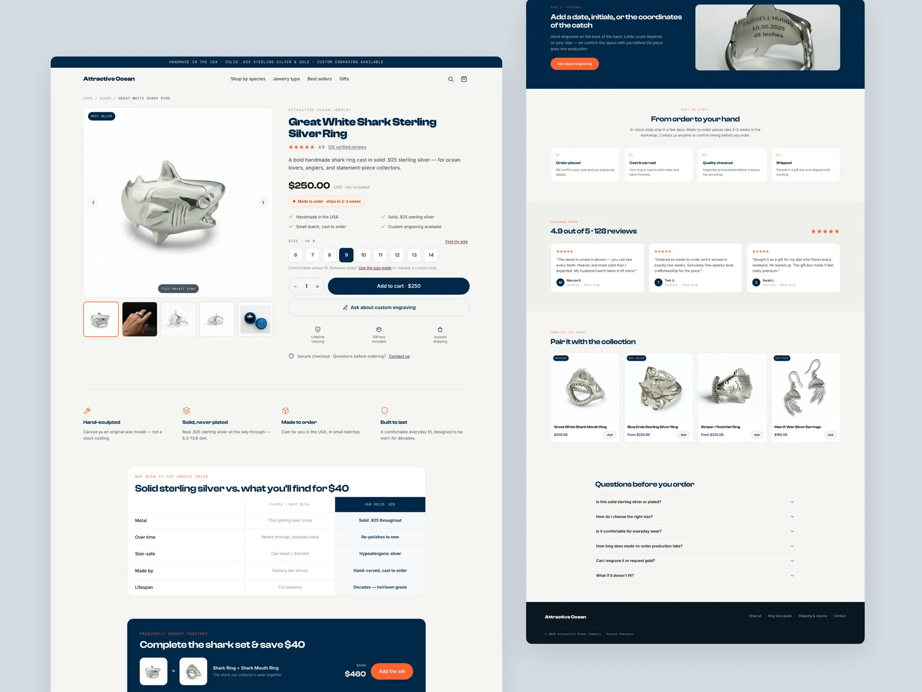Ocean Jewellery concept redesign: Product page, two tall columns