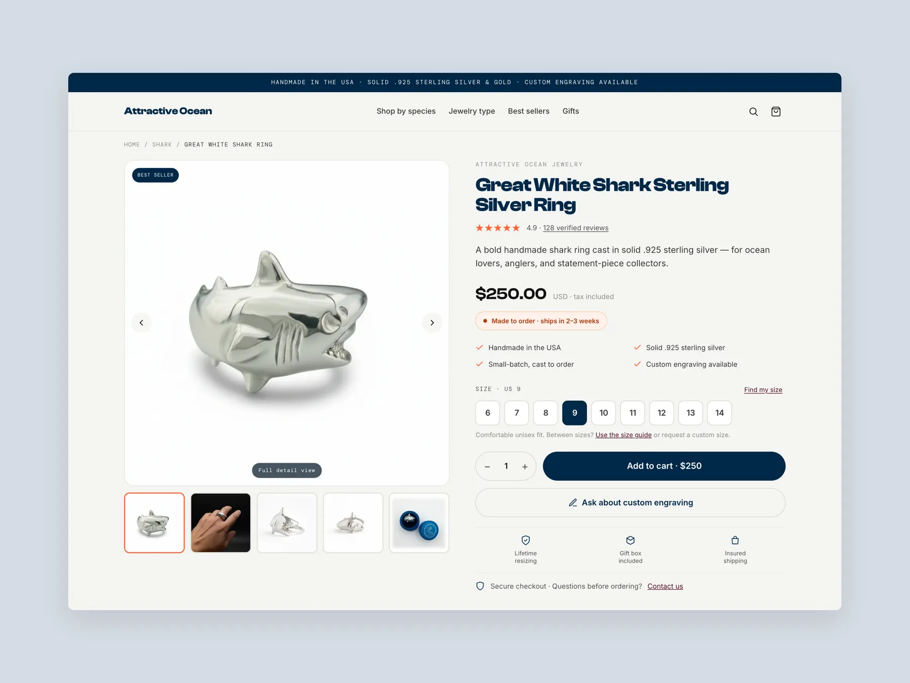 Ocean Jewellery concept redesign: Product page first screen: header and buy box