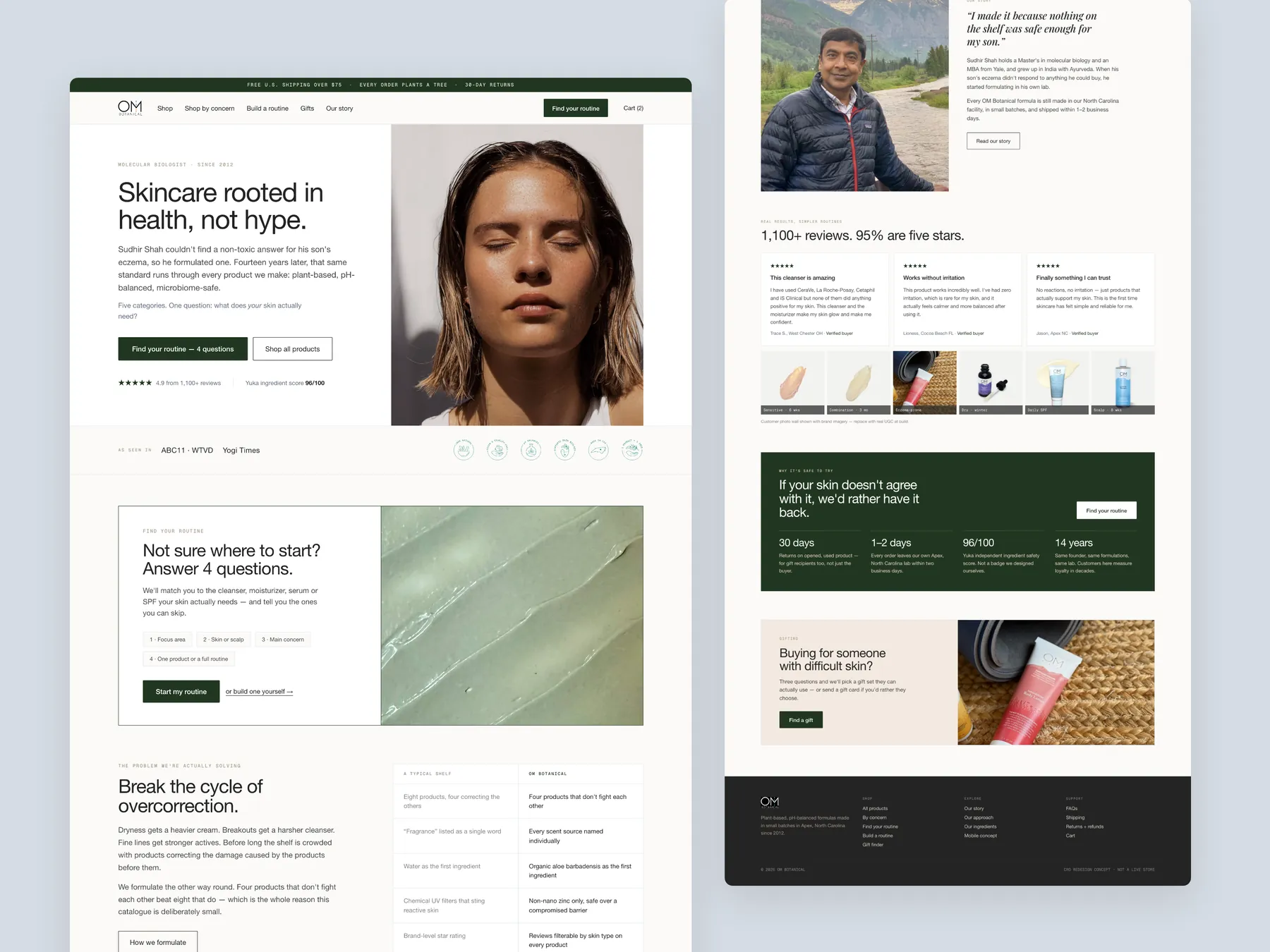 OM Botanical concept redesign: Homepage, two tall columns