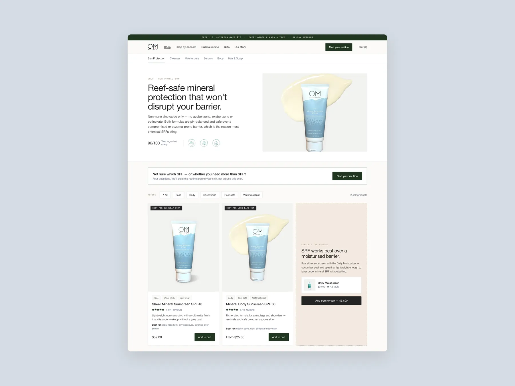 OM Botanical concept redesign: Collection page first screen: header and first row