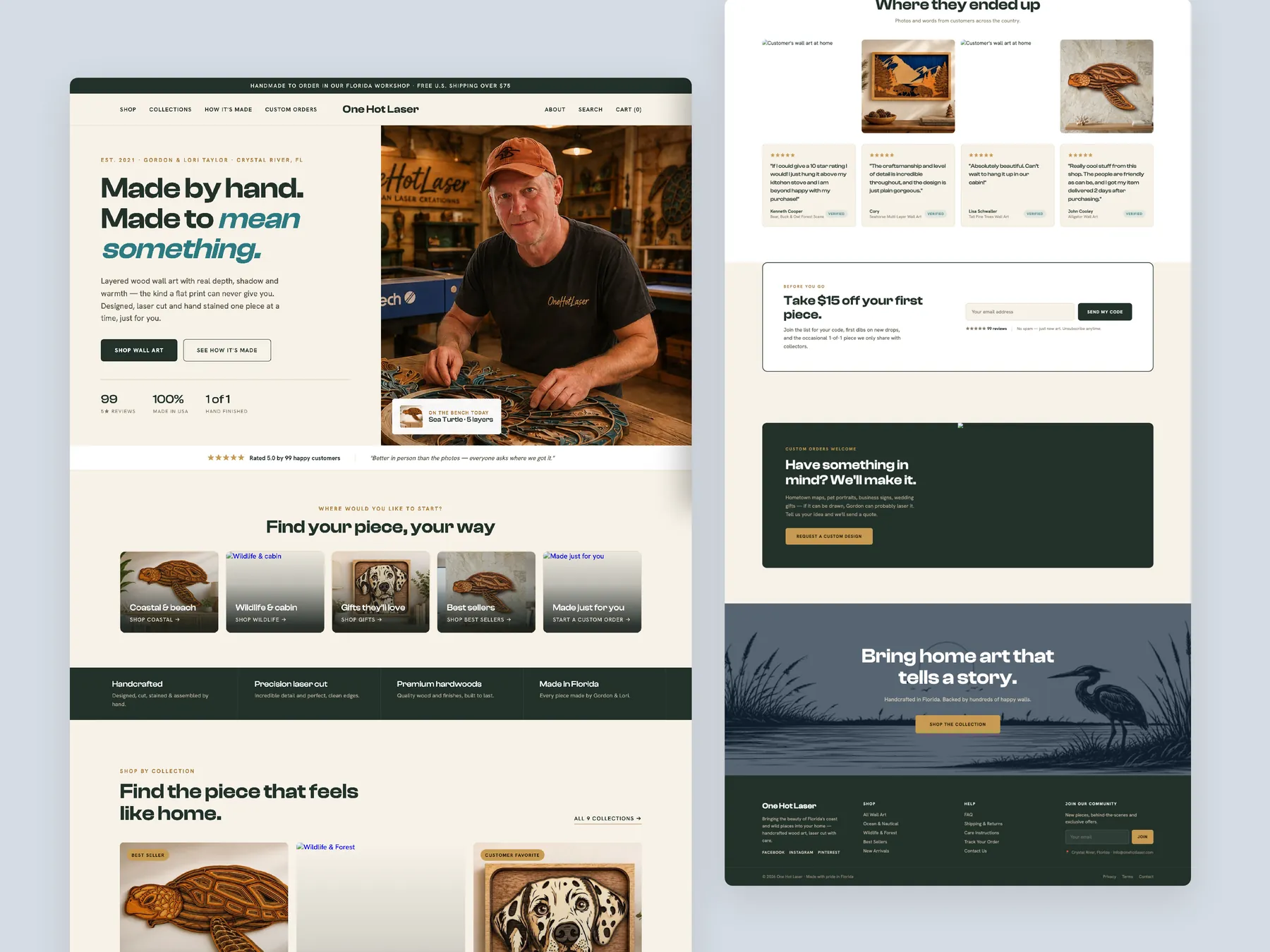 One Hot Laser concept redesign: Homepage, two tall columns