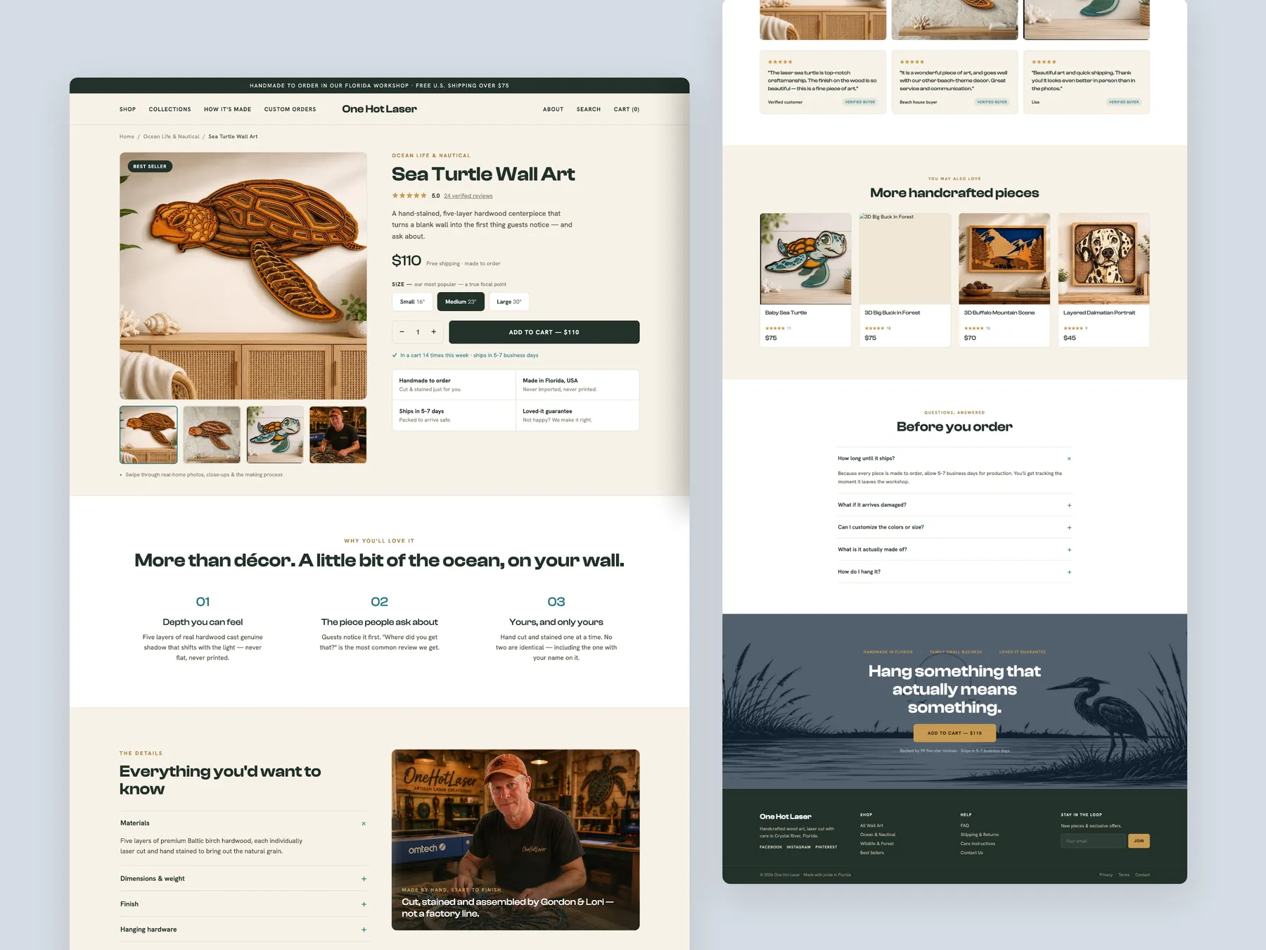 One Hot Laser concept redesign: Product page, two tall columns