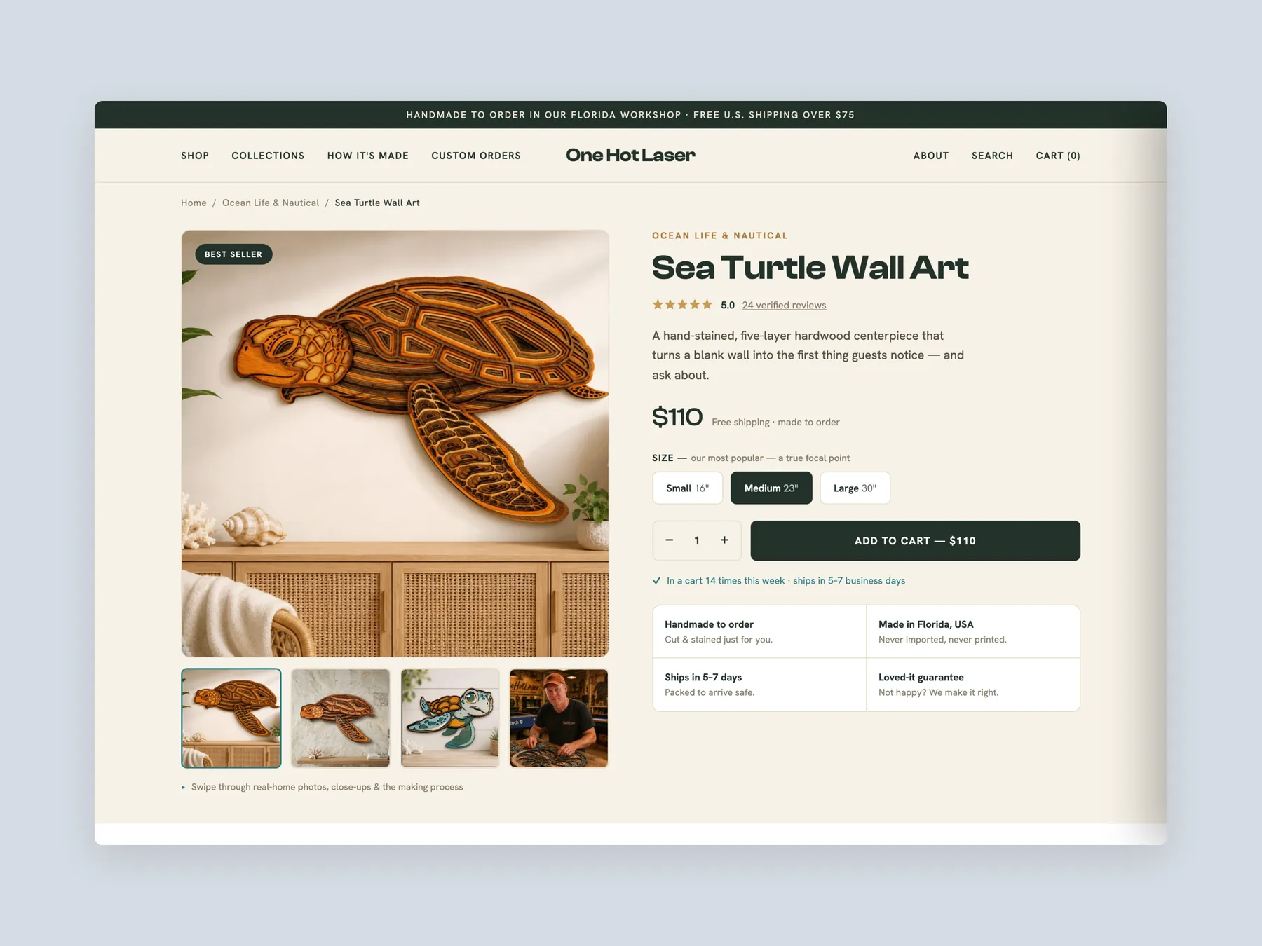 One Hot Laser concept redesign: Product page first screen: header and buy box