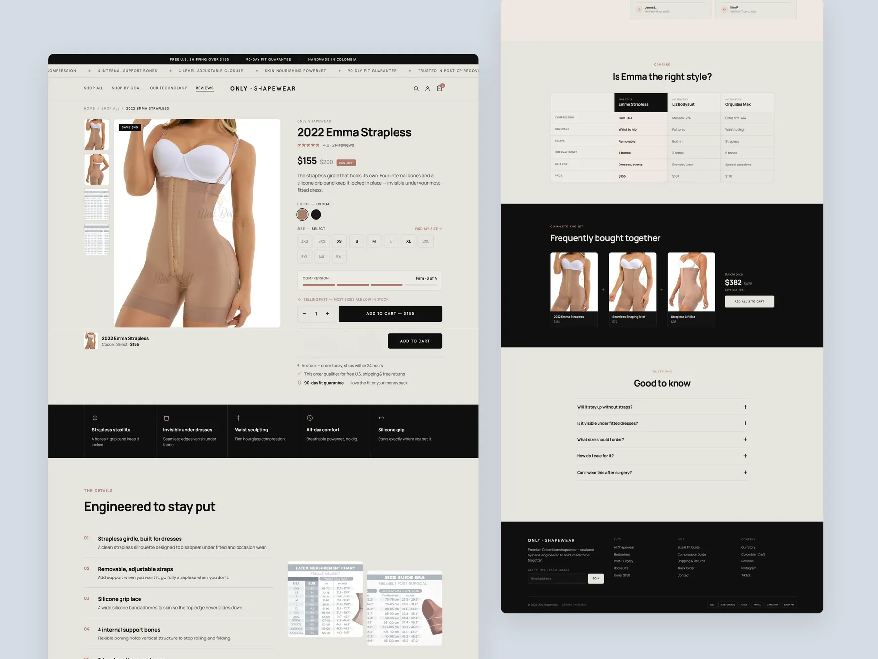Only Shapewear concept redesign: Product page, two tall columns