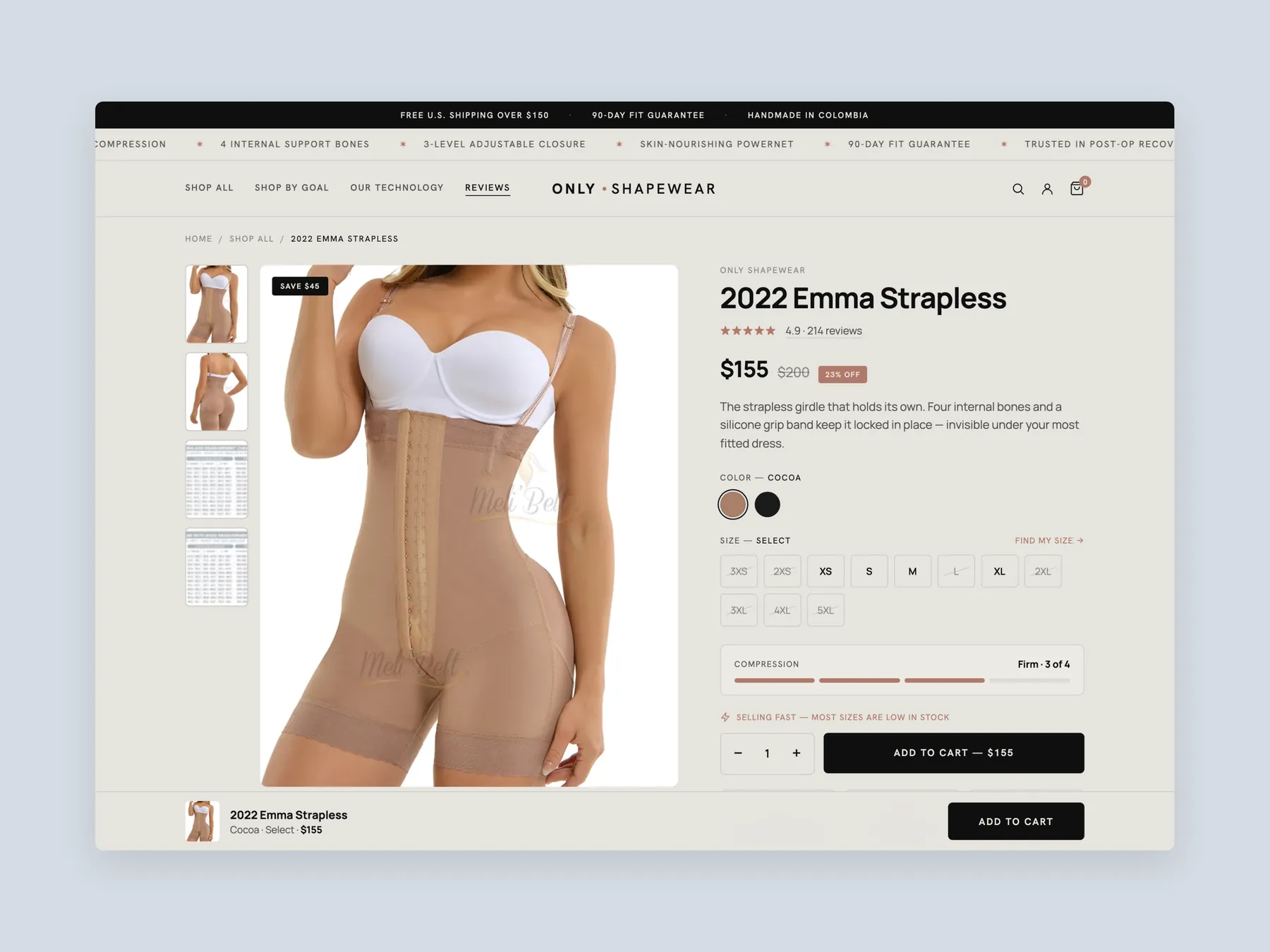 Only Shapewear concept redesign: Product page first screen: header and buy box