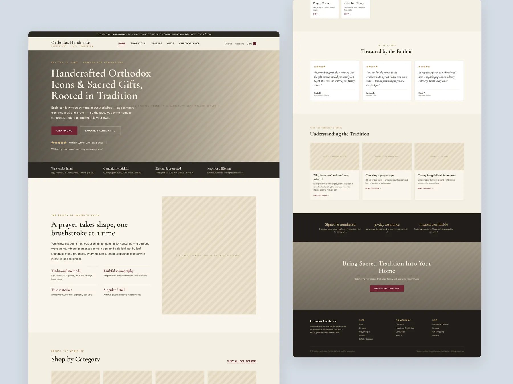 Orthodox Handmade concept redesign: Homepage, two tall columns