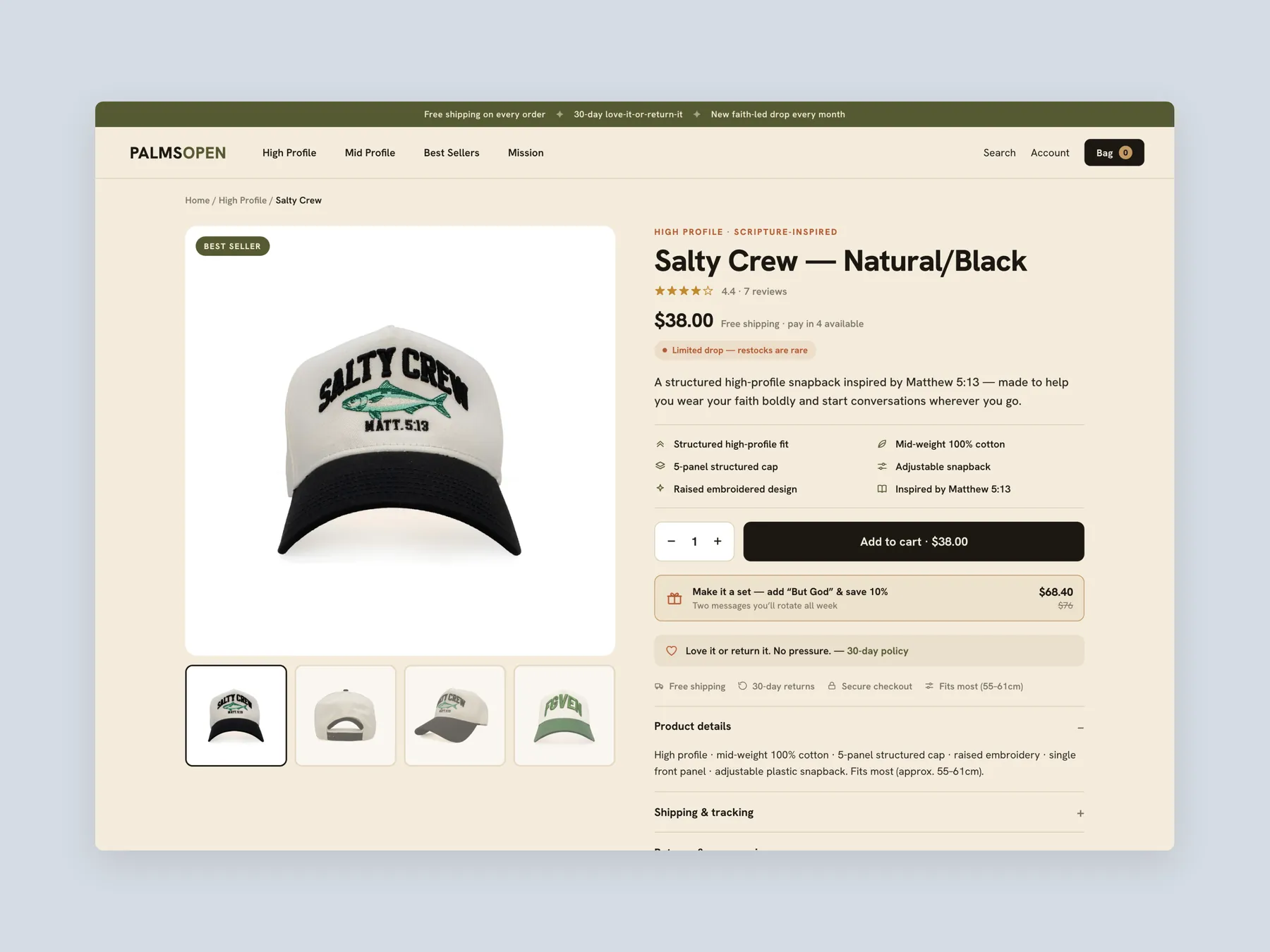Palms Open concept redesign: Product page first screen: header and buy box
