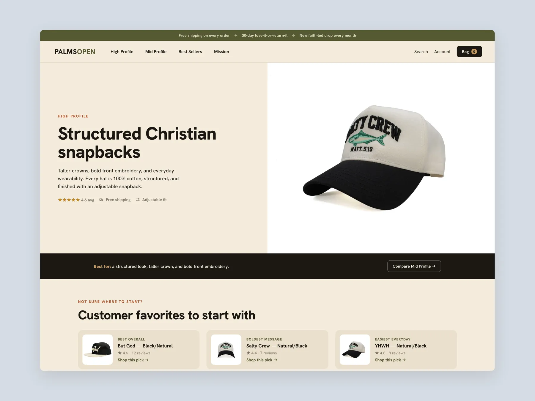 Palms Open concept redesign: Collection page first screen: header, filters, first row