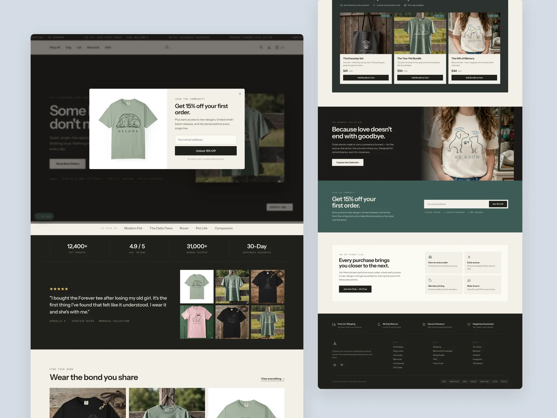 Paw Signals concept redesign: Homepage, two tall columns