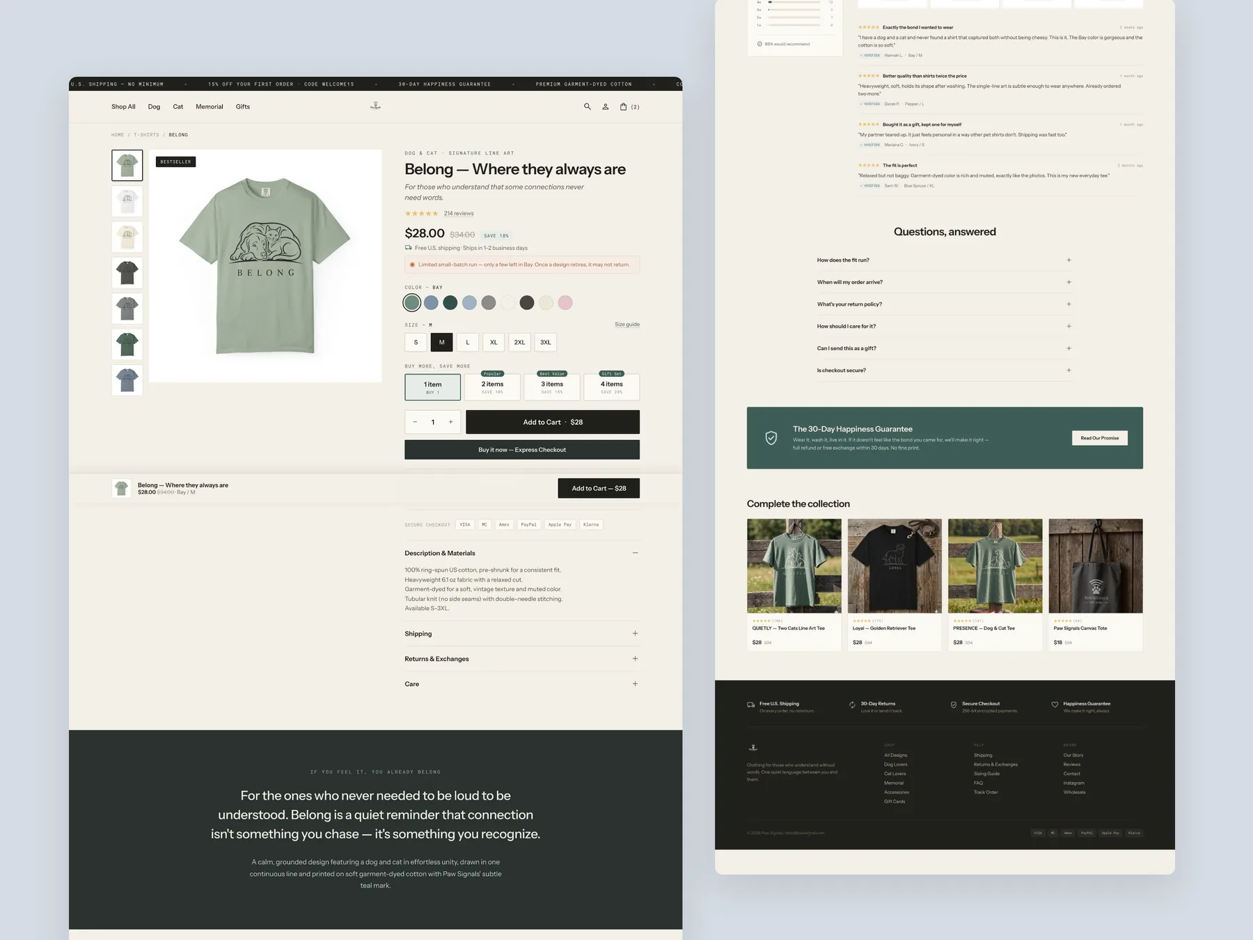 Paw Signals concept redesign: Product page, two tall columns