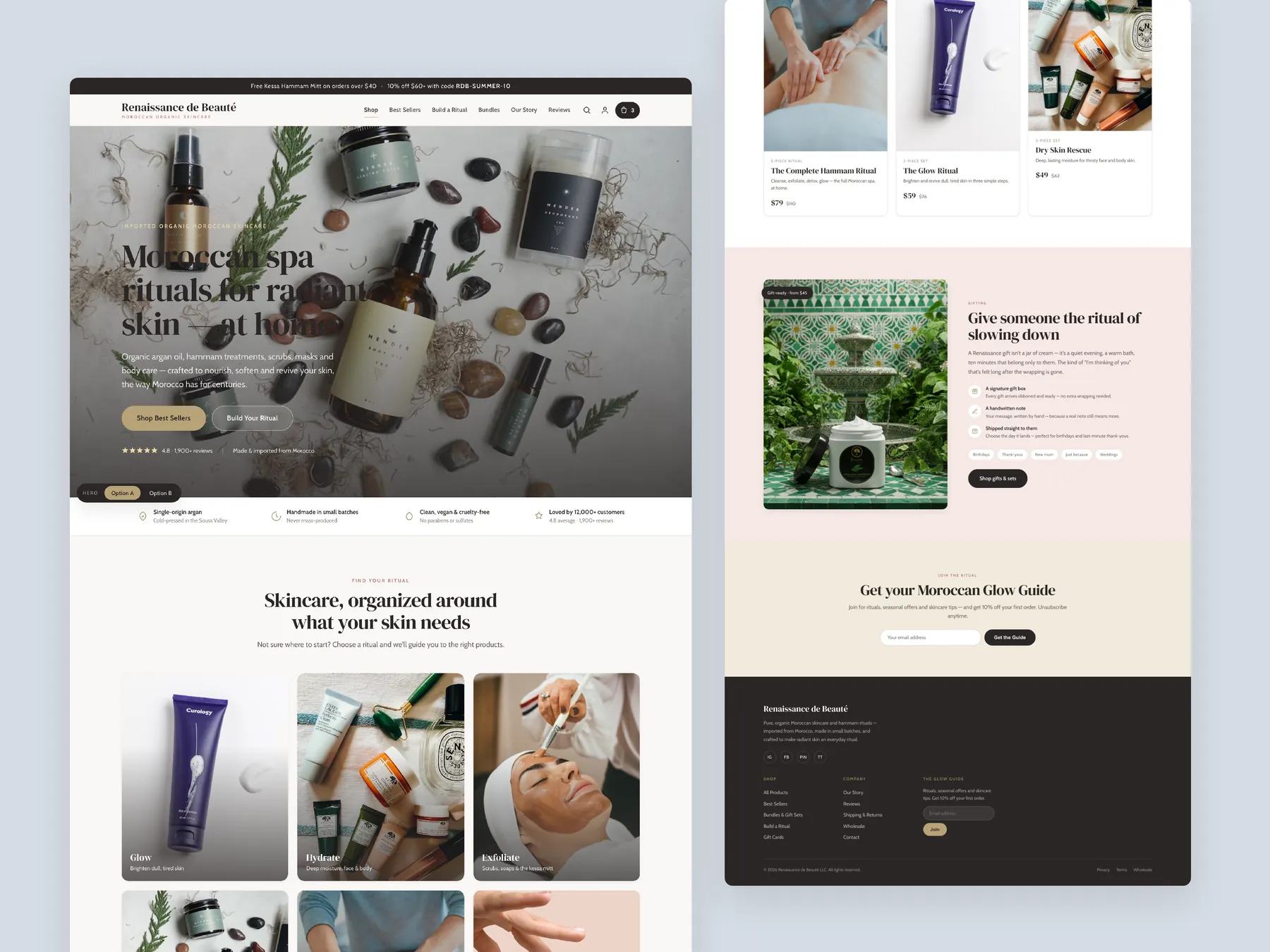 Renaissance de Beaute concept redesign: Homepage, two tall columns