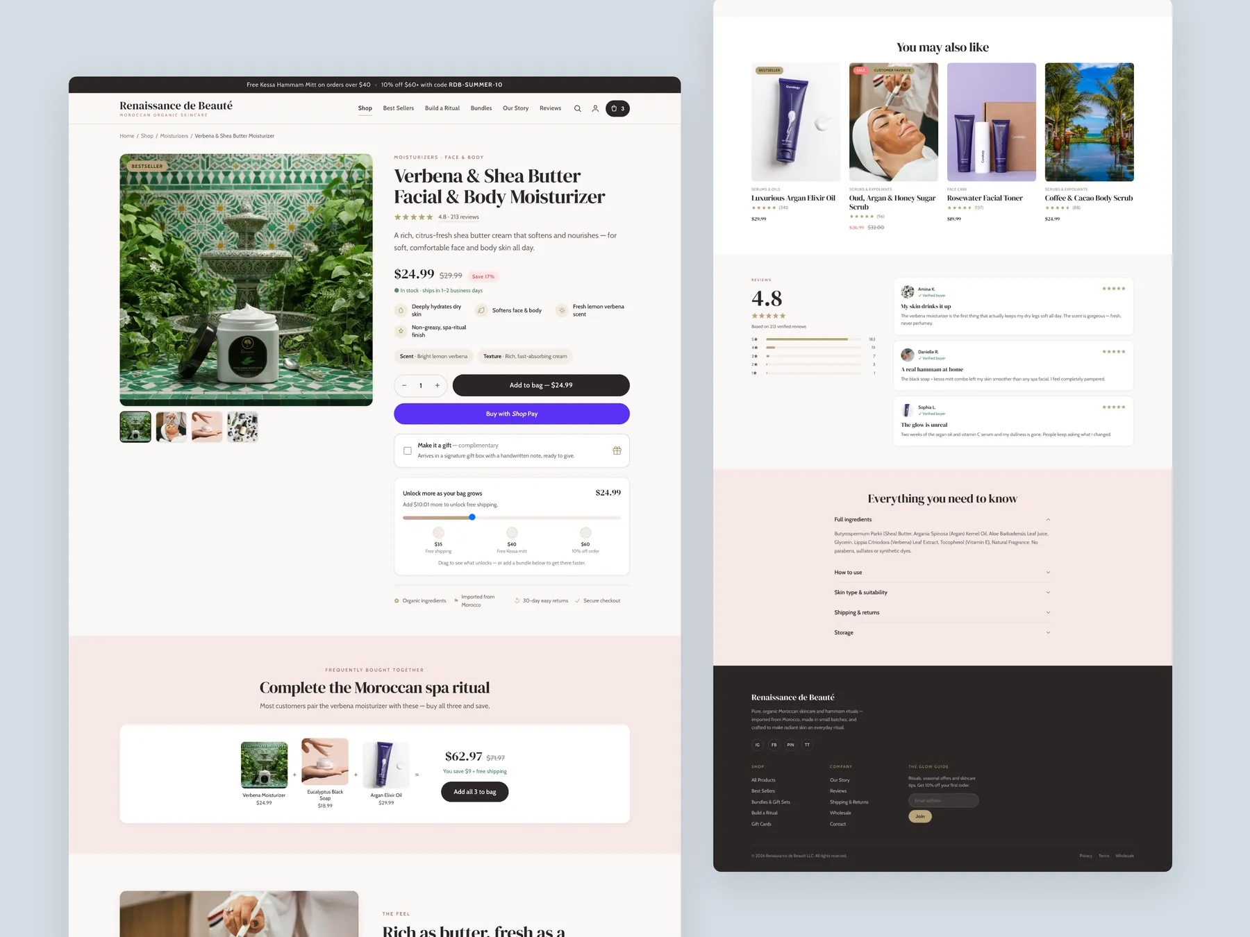 Renaissance de Beaute concept redesign: Product page, two tall columns