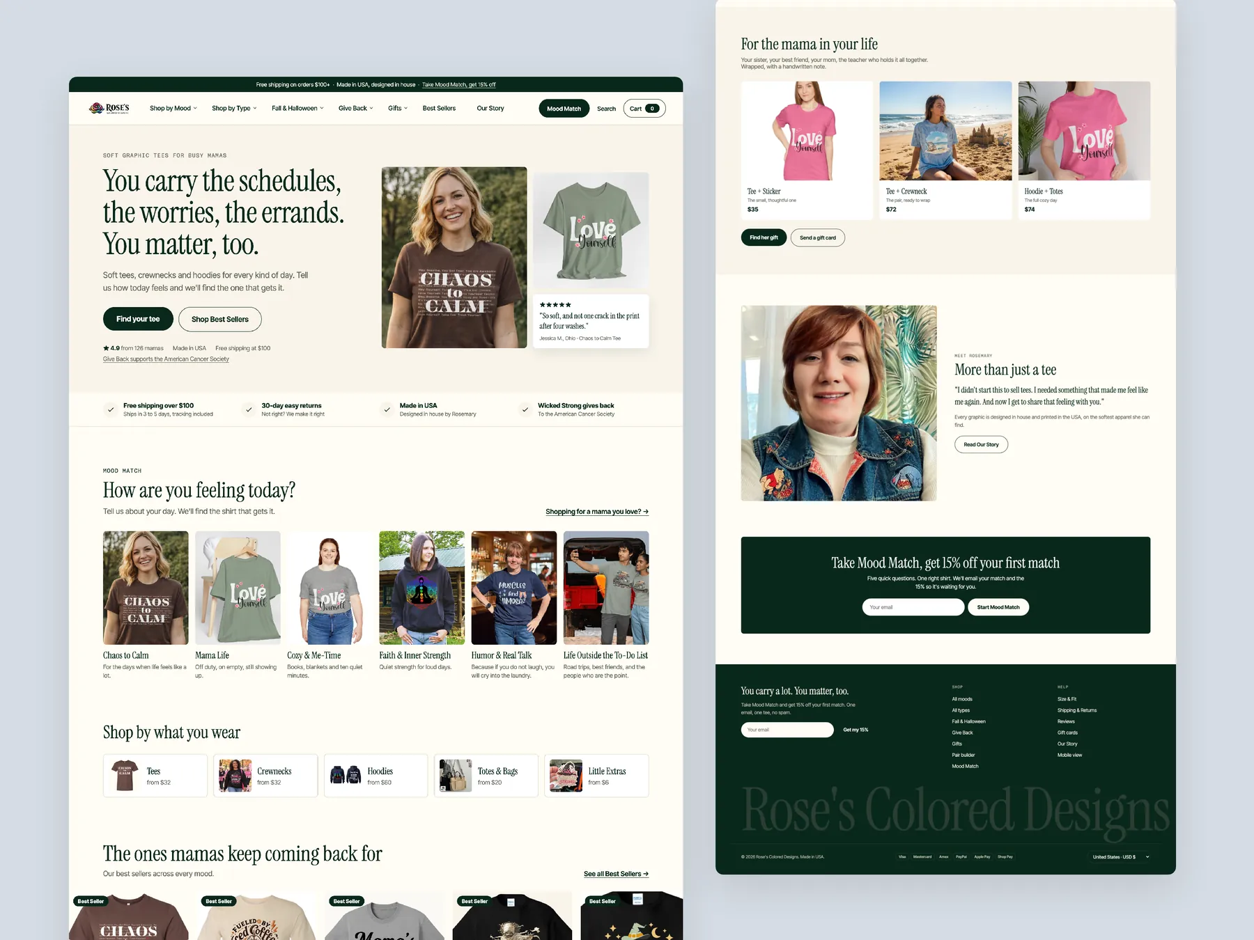 Rose's Colored Designs concept redesign: Homepage, two tall columns