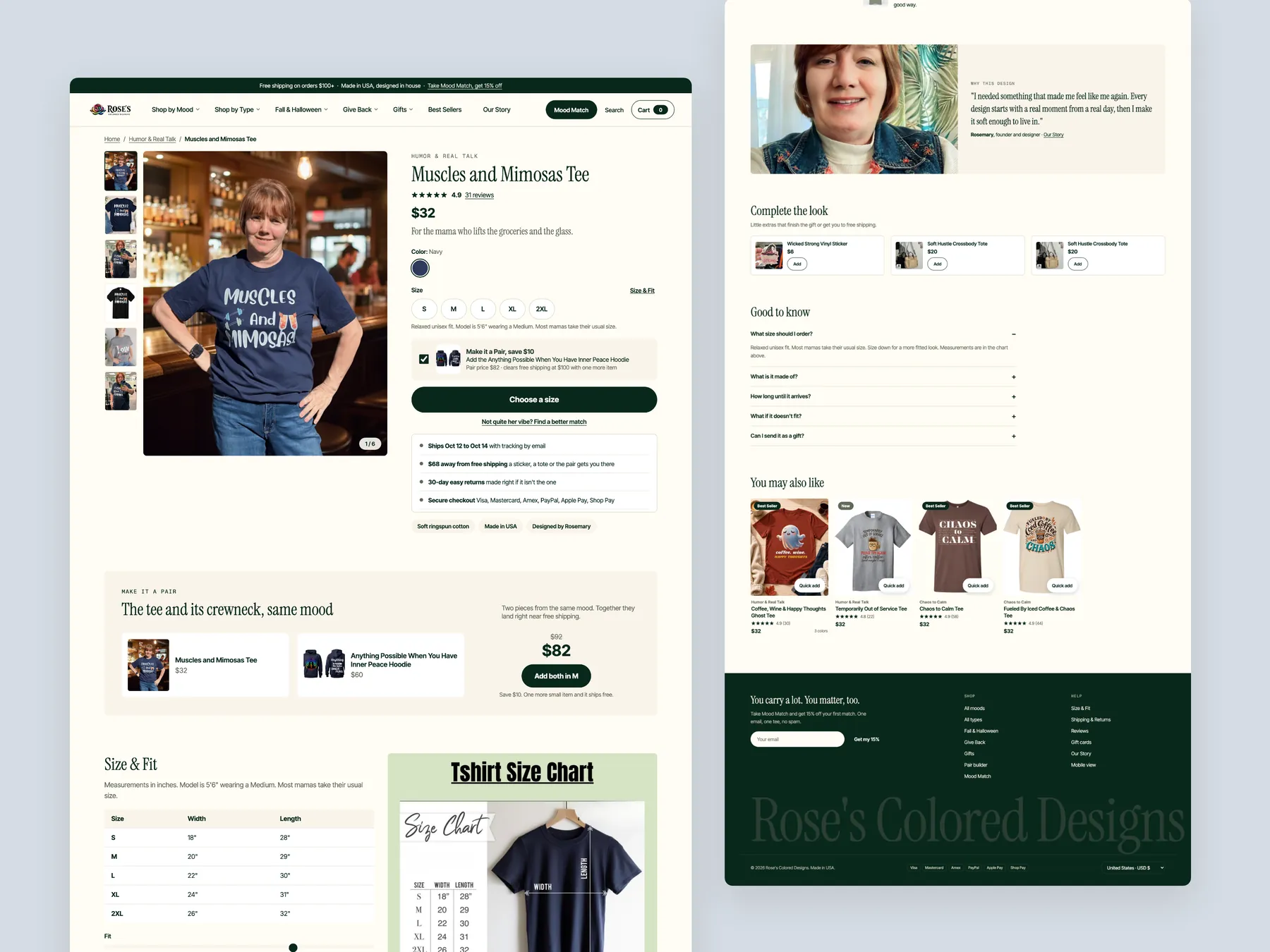 Rose's Colored Designs concept redesign: Product page, two tall columns