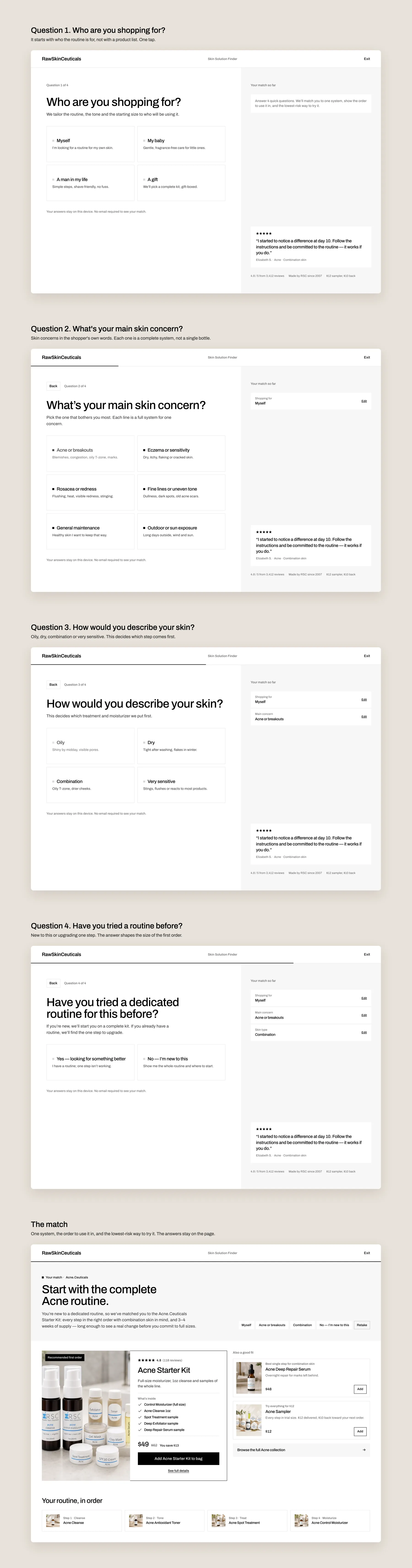 RSC Naturals concept redesign: Skin Solution Finder, step by step