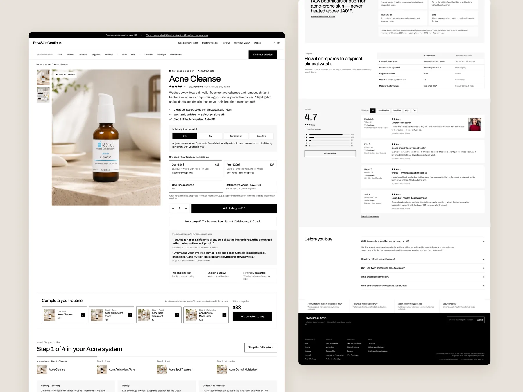 RSC Naturals concept redesign: Product page, two tall columns