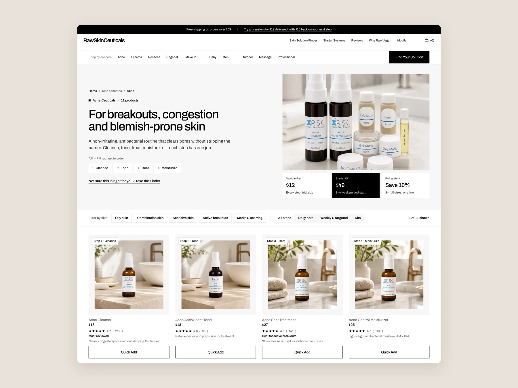 RSC Naturals concept redesign: Collection page first screen: header, filters, first row
