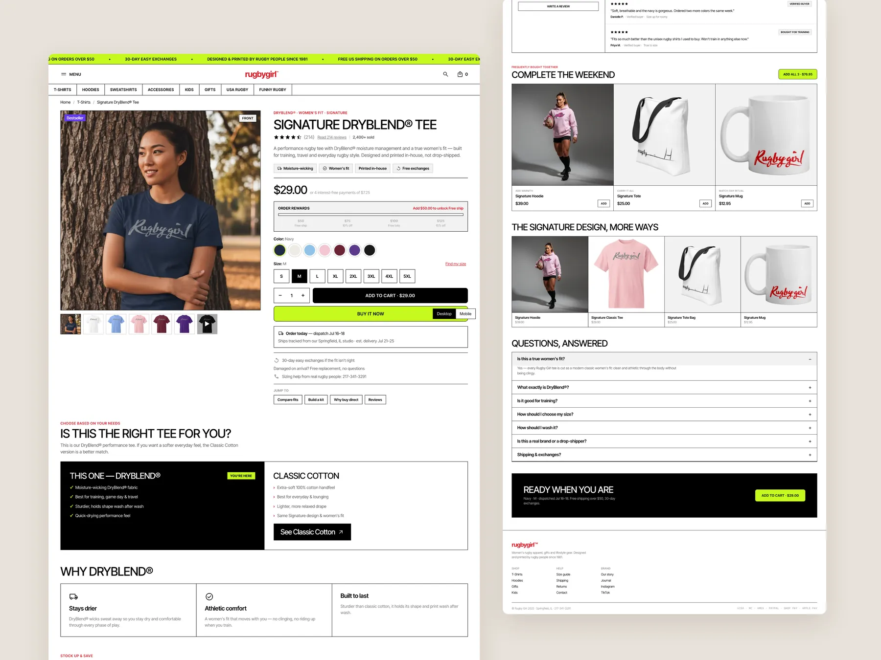 Rugby Girl concept redesign: Product page, two tall columns