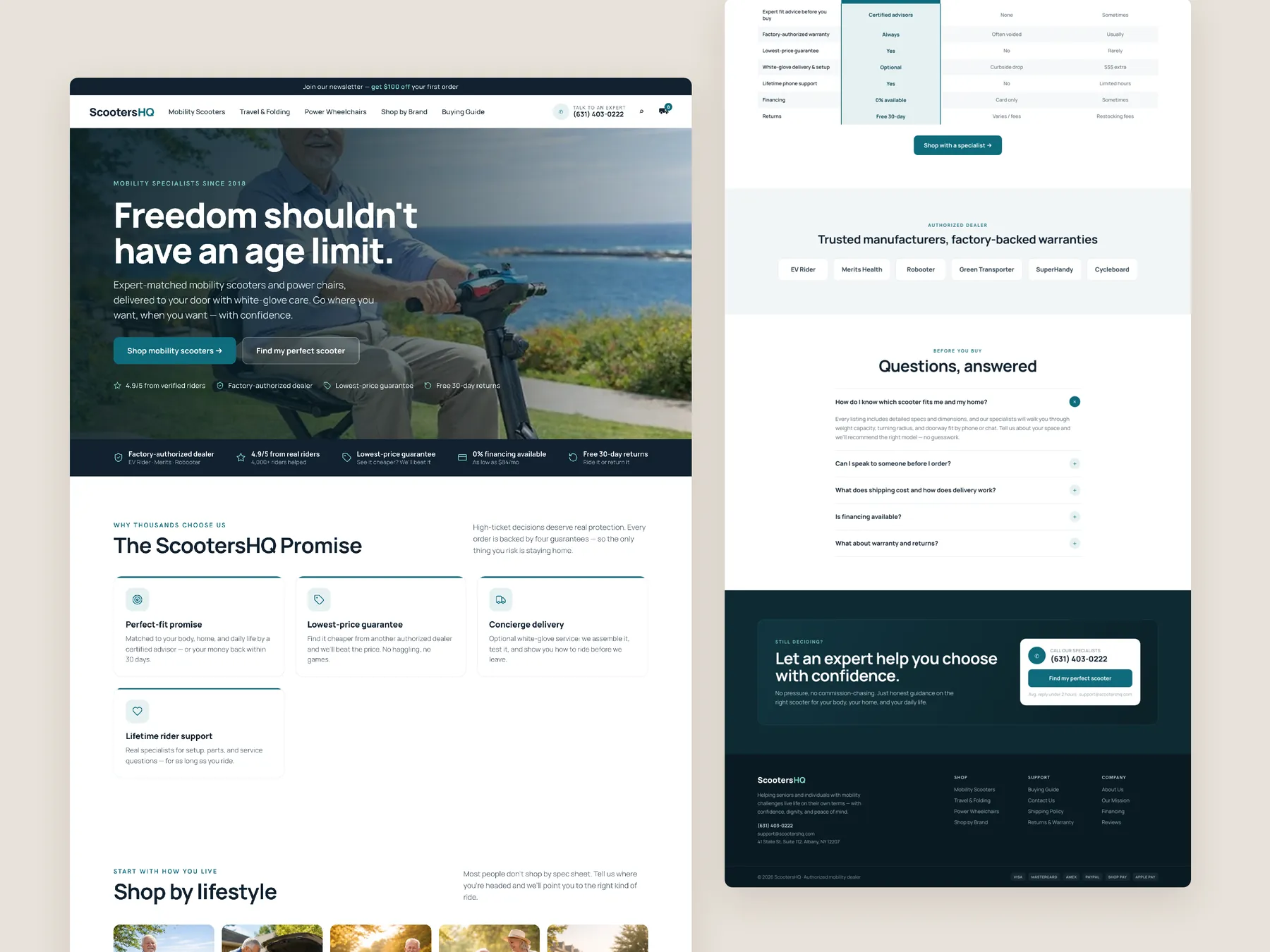 Scooters HQ concept redesign: Homepage, two tall columns
