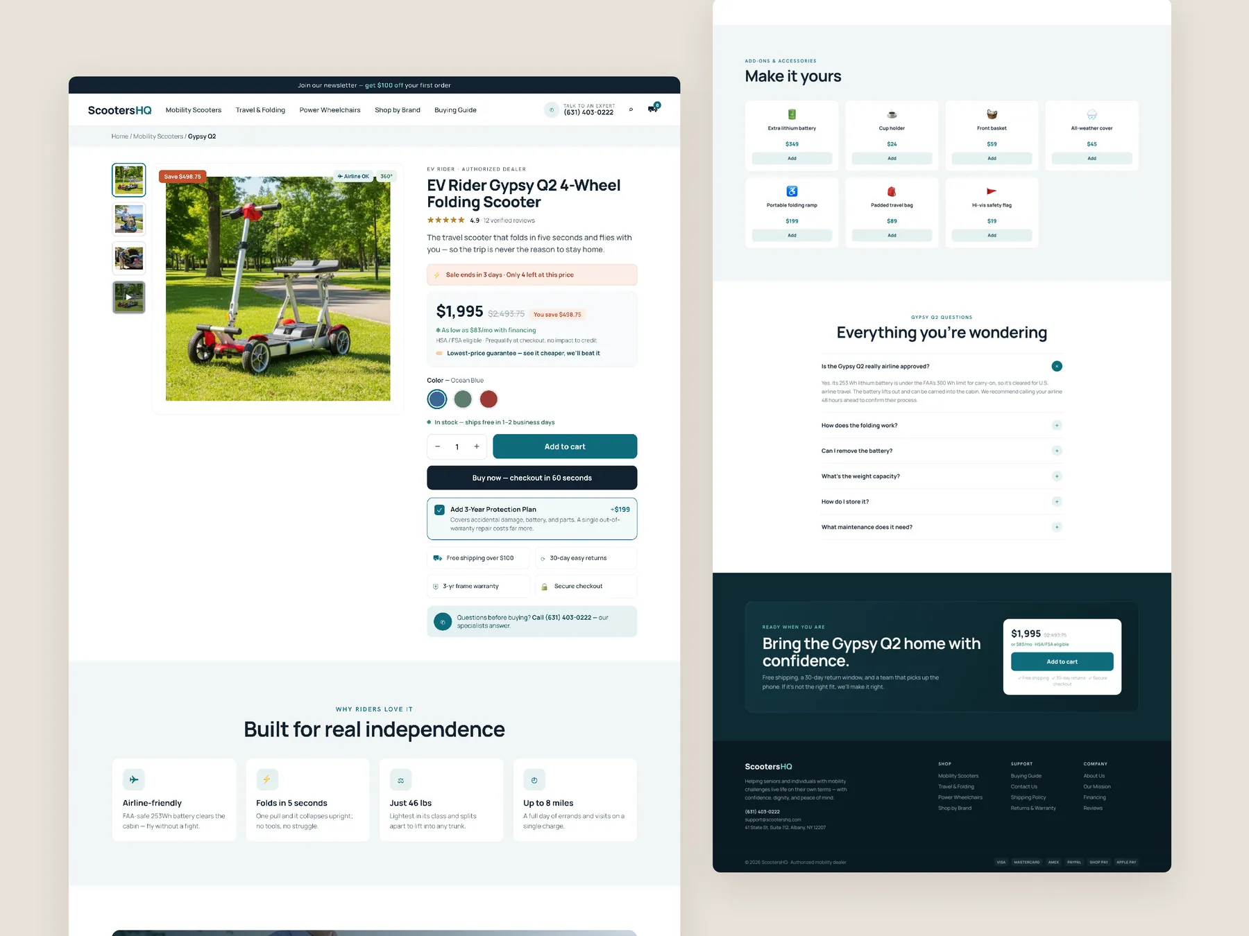 Scooters HQ concept redesign: Product page, two tall columns