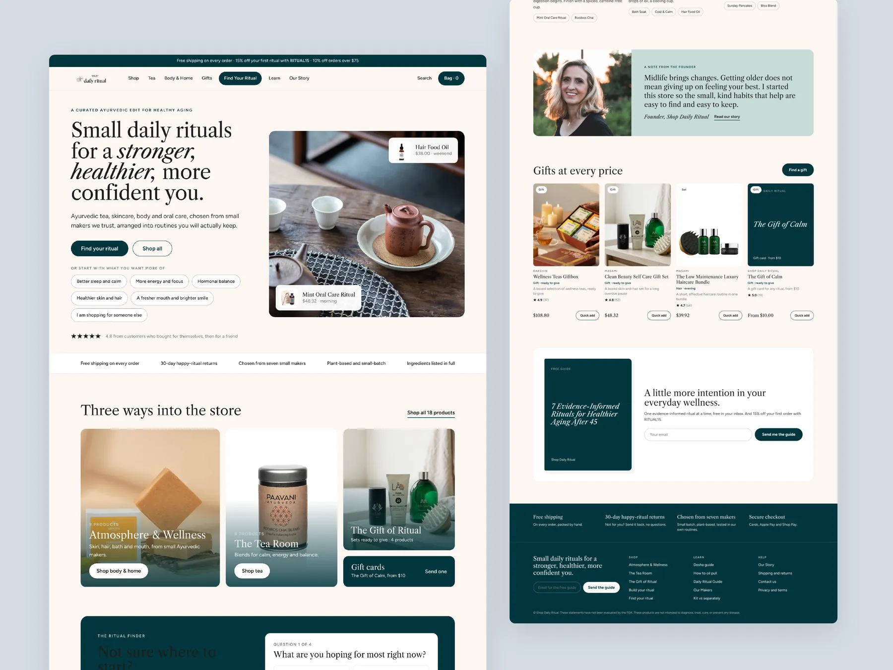 Shop Daily Ritual concept redesign: Homepage, two tall columns