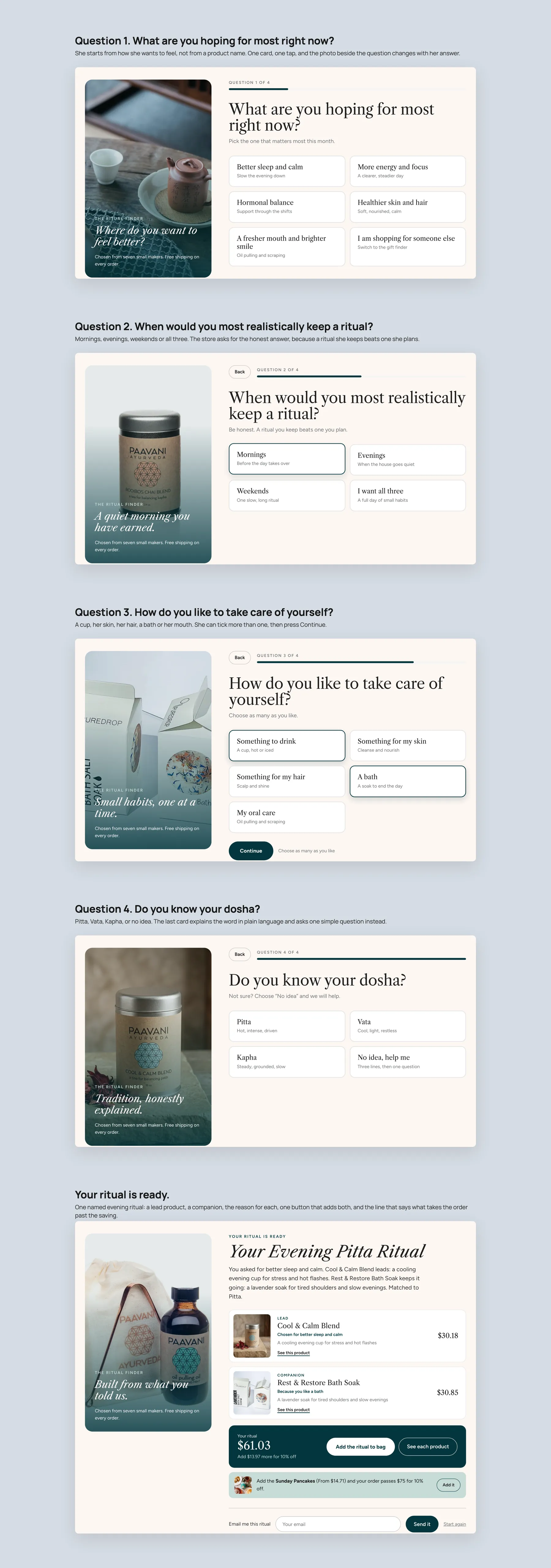 Shop Daily Ritual concept redesign: The Ritual Finder, step by step