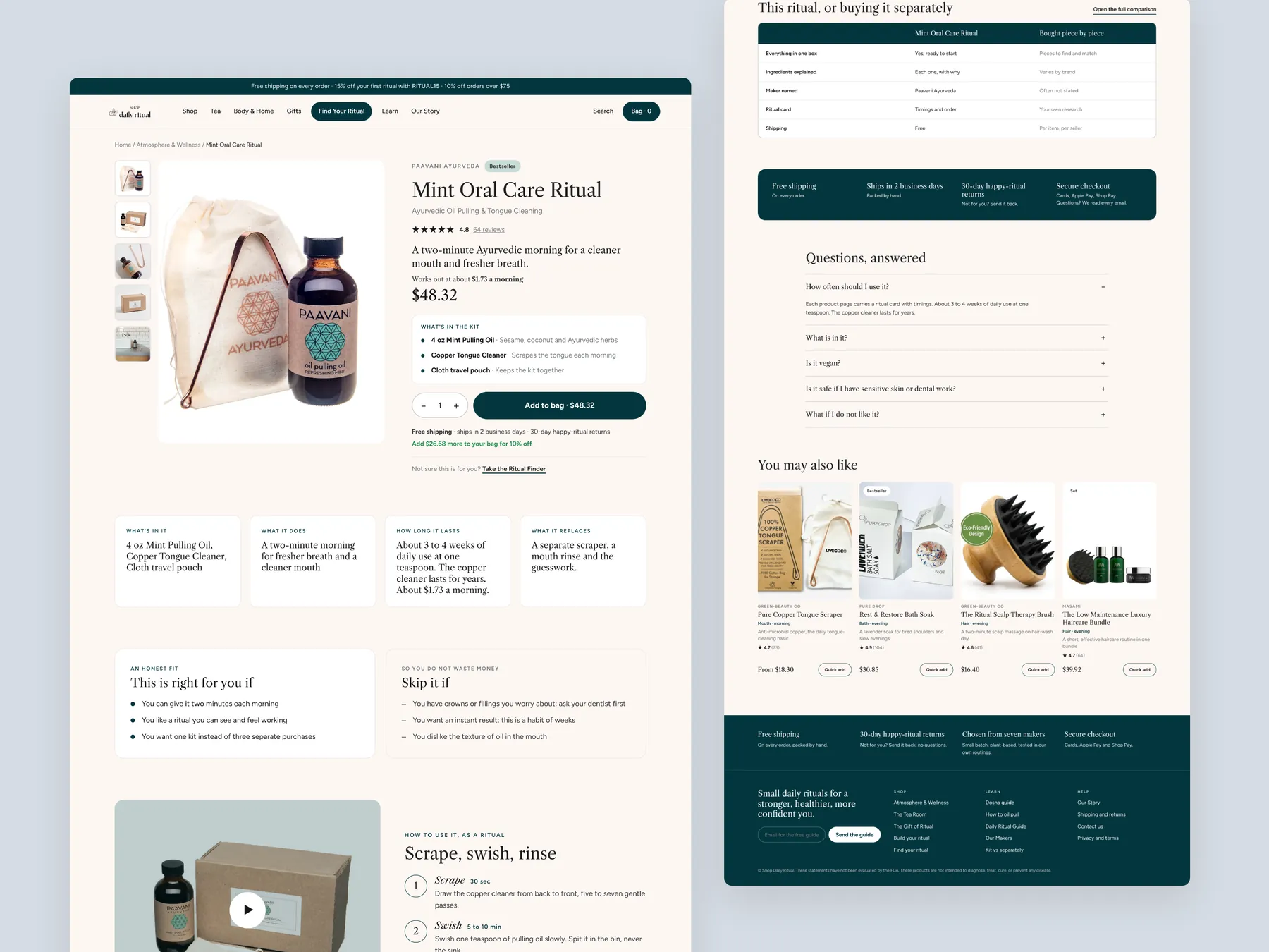 Shop Daily Ritual concept redesign: Product page, two tall columns