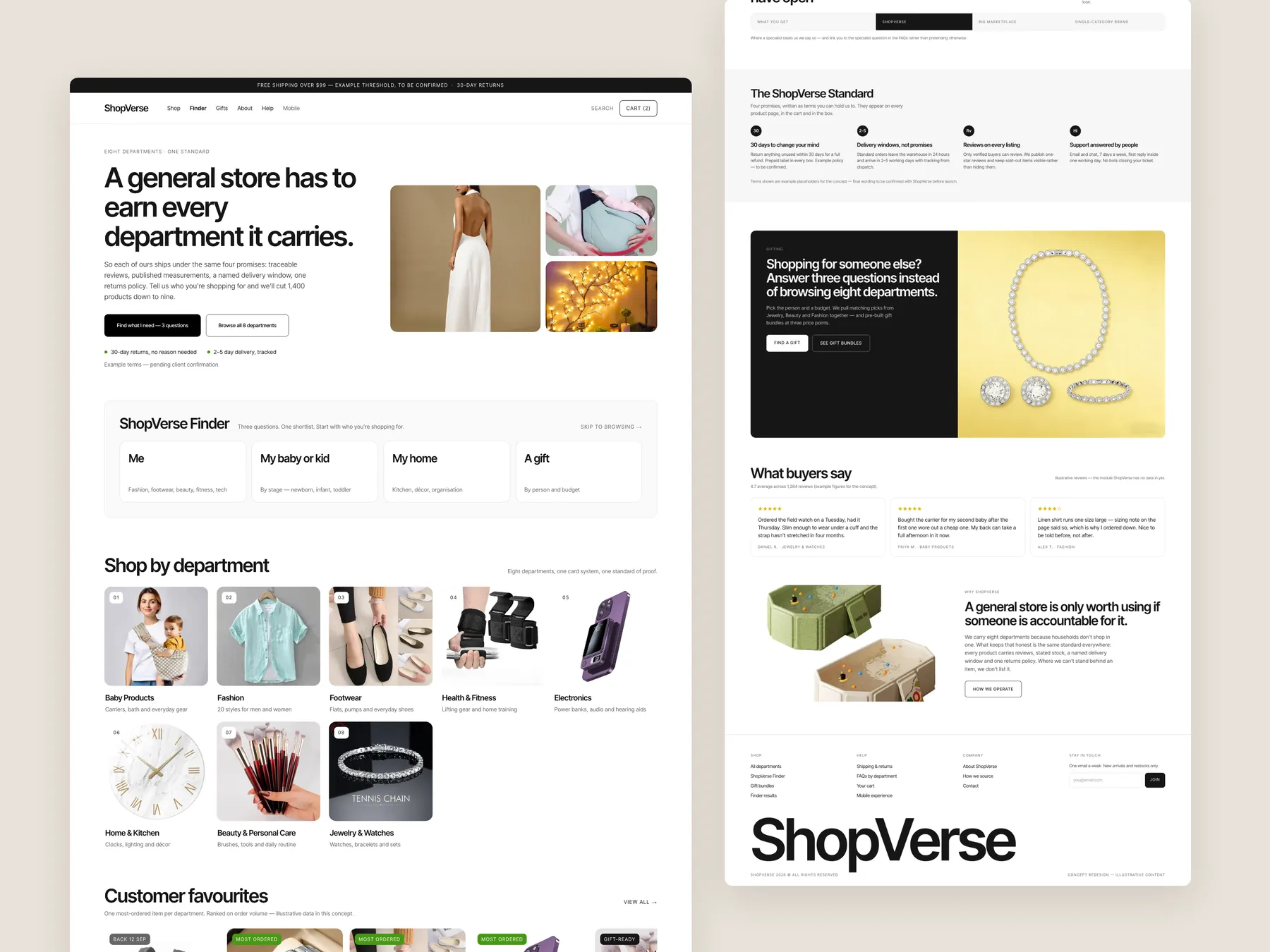 ShopVerse concept redesign: Homepage, two tall columns