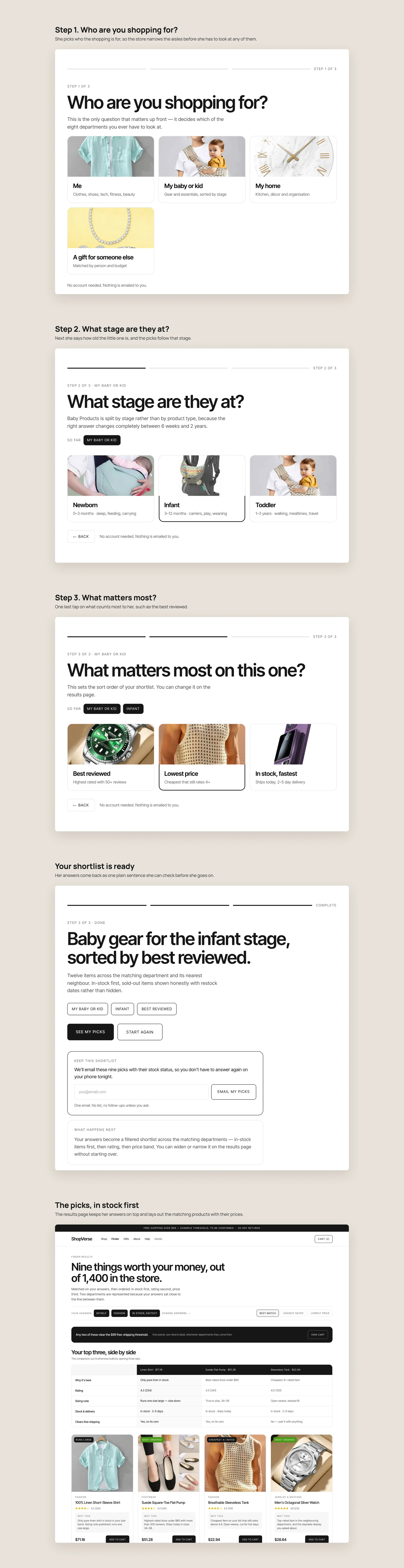 ShopVerse concept redesign: Finder, step by step