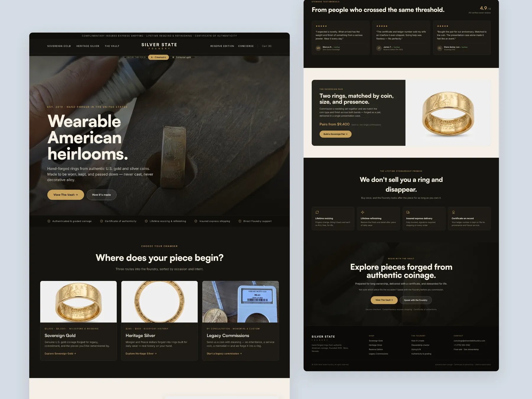 Silver State Foundry concept redesign: Homepage, two tall columns
