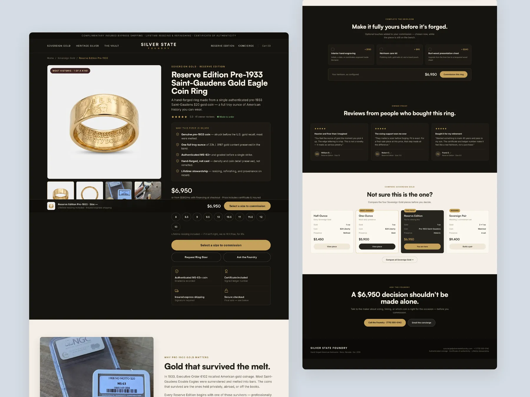 Silver State Foundry concept redesign: Product page, two tall columns