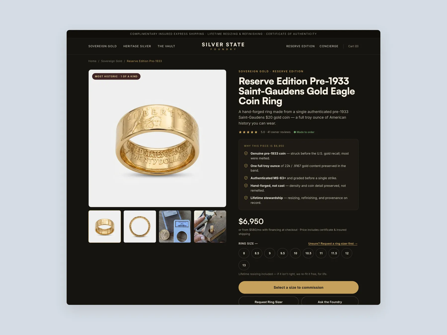 Silver State Foundry concept redesign: Product page first screen: header and buy box