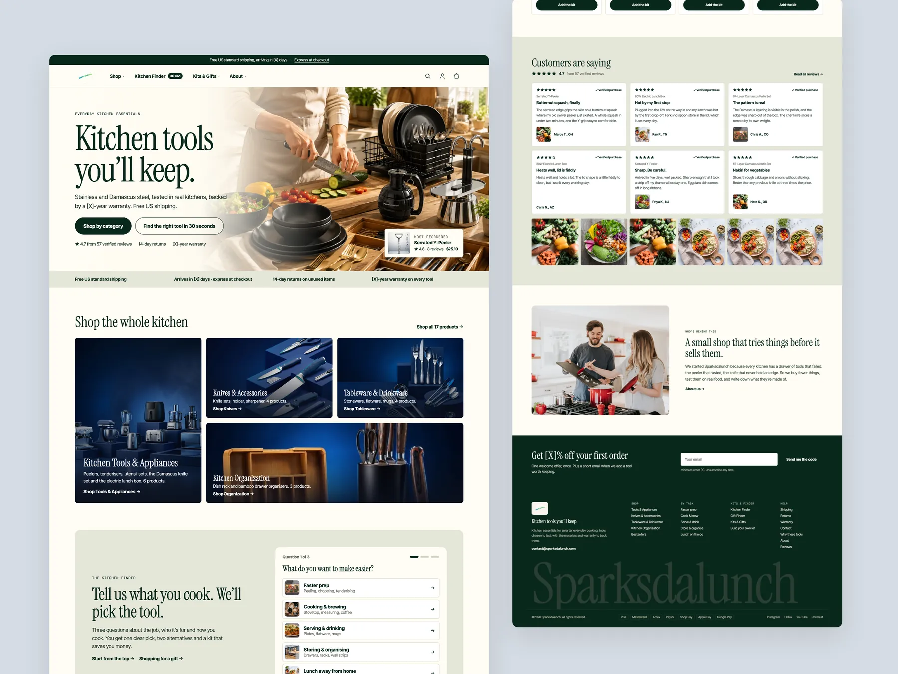 Sparksdalunch concept redesign: Homepage, two tall columns
