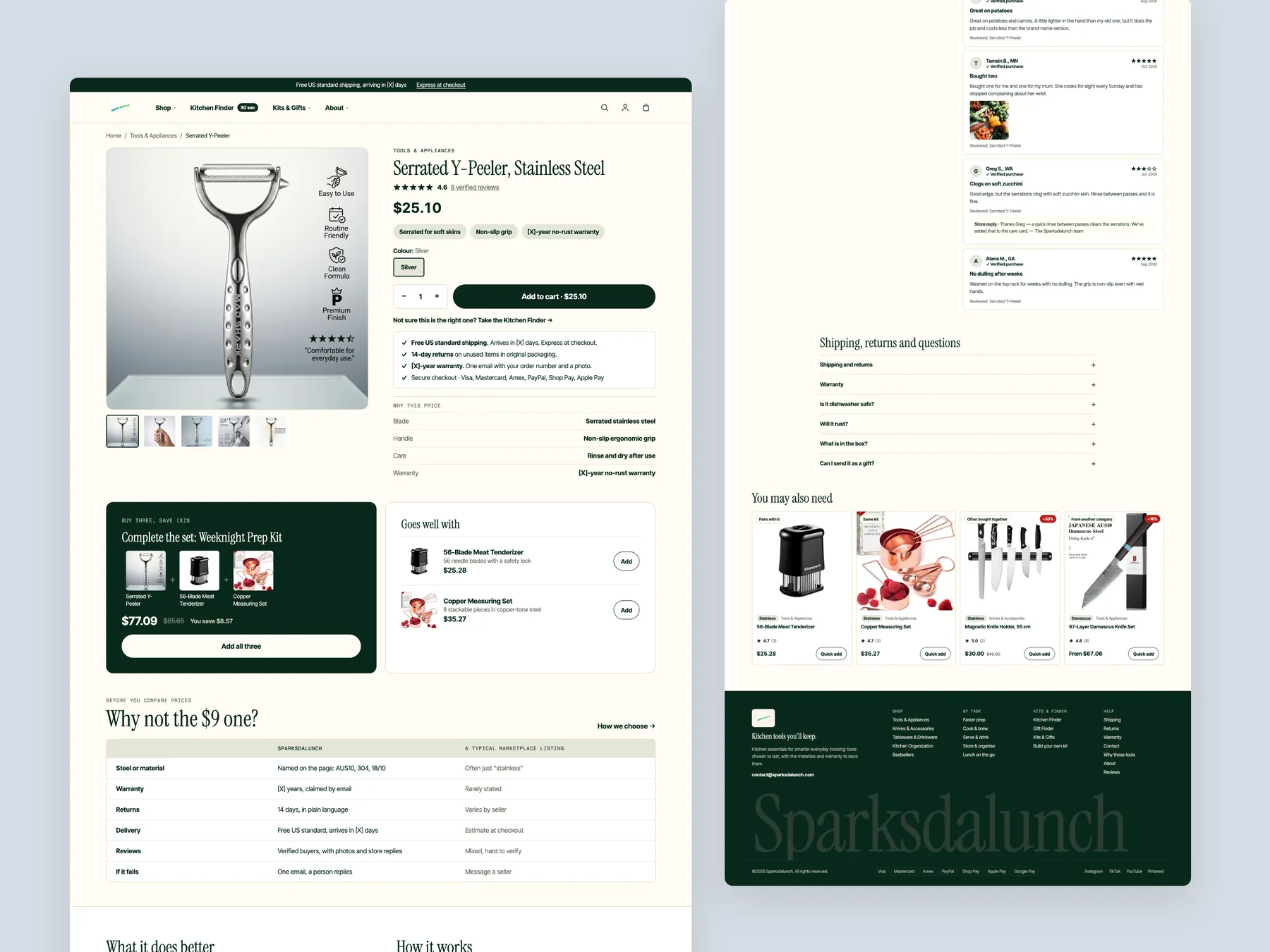 Sparksdalunch concept redesign: Product page, two tall columns