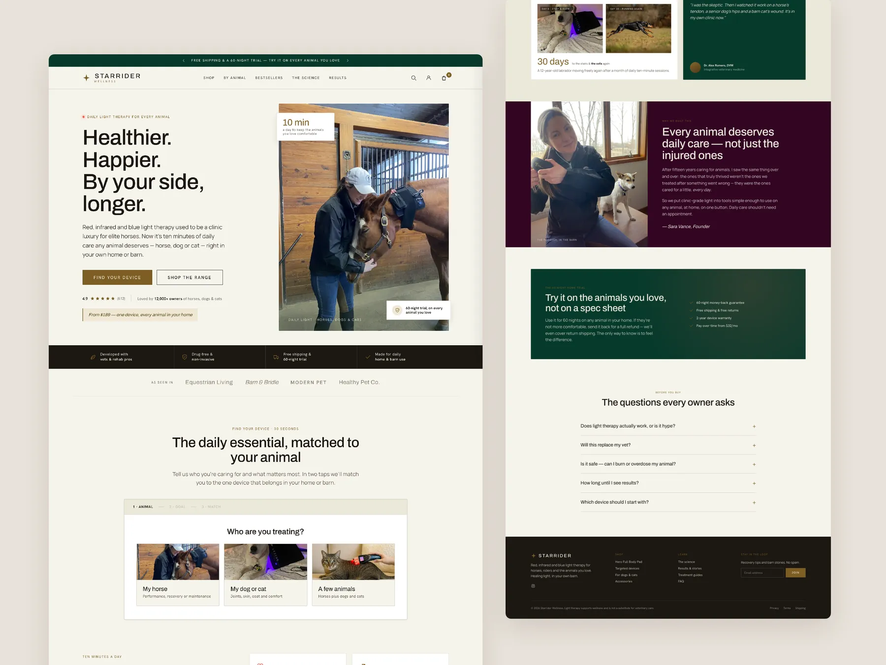 Star Rider Wellness concept redesign: Homepage, two tall columns