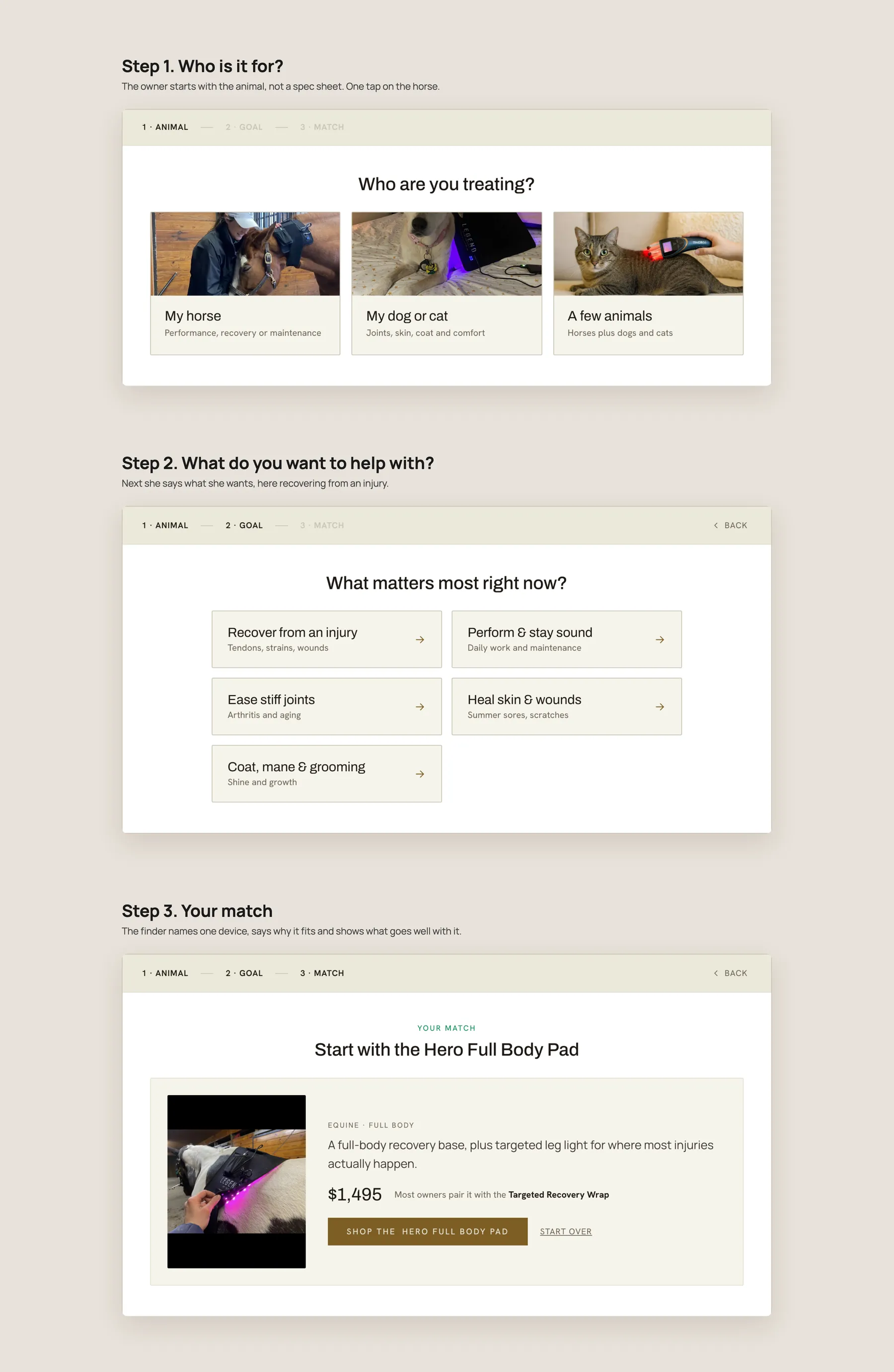 Star Rider Wellness concept redesign: Find the right light finder, step by step