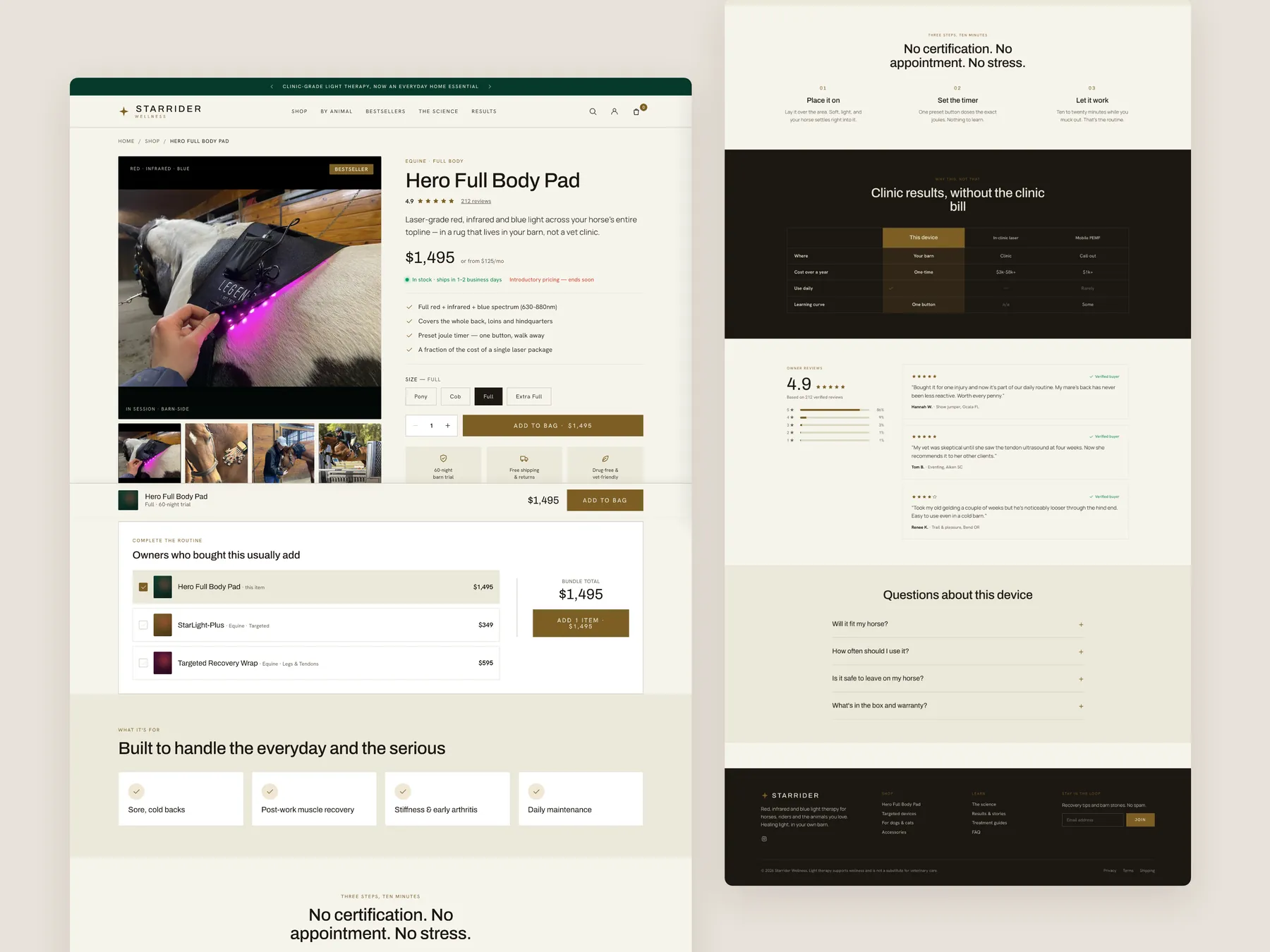 Star Rider Wellness concept redesign: Product page, two tall columns