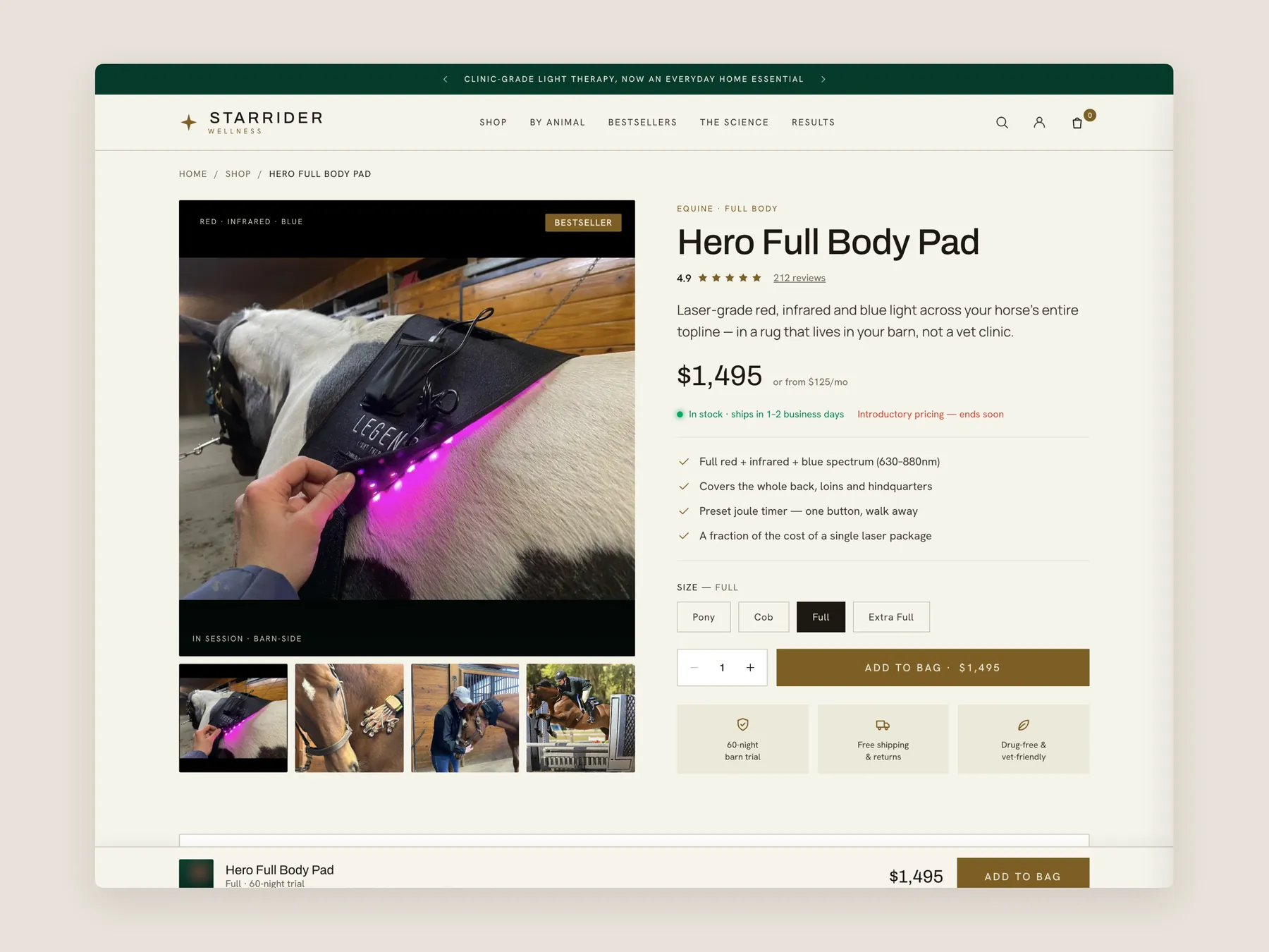 Star Rider Wellness concept redesign: Product page first screen: header and buy box