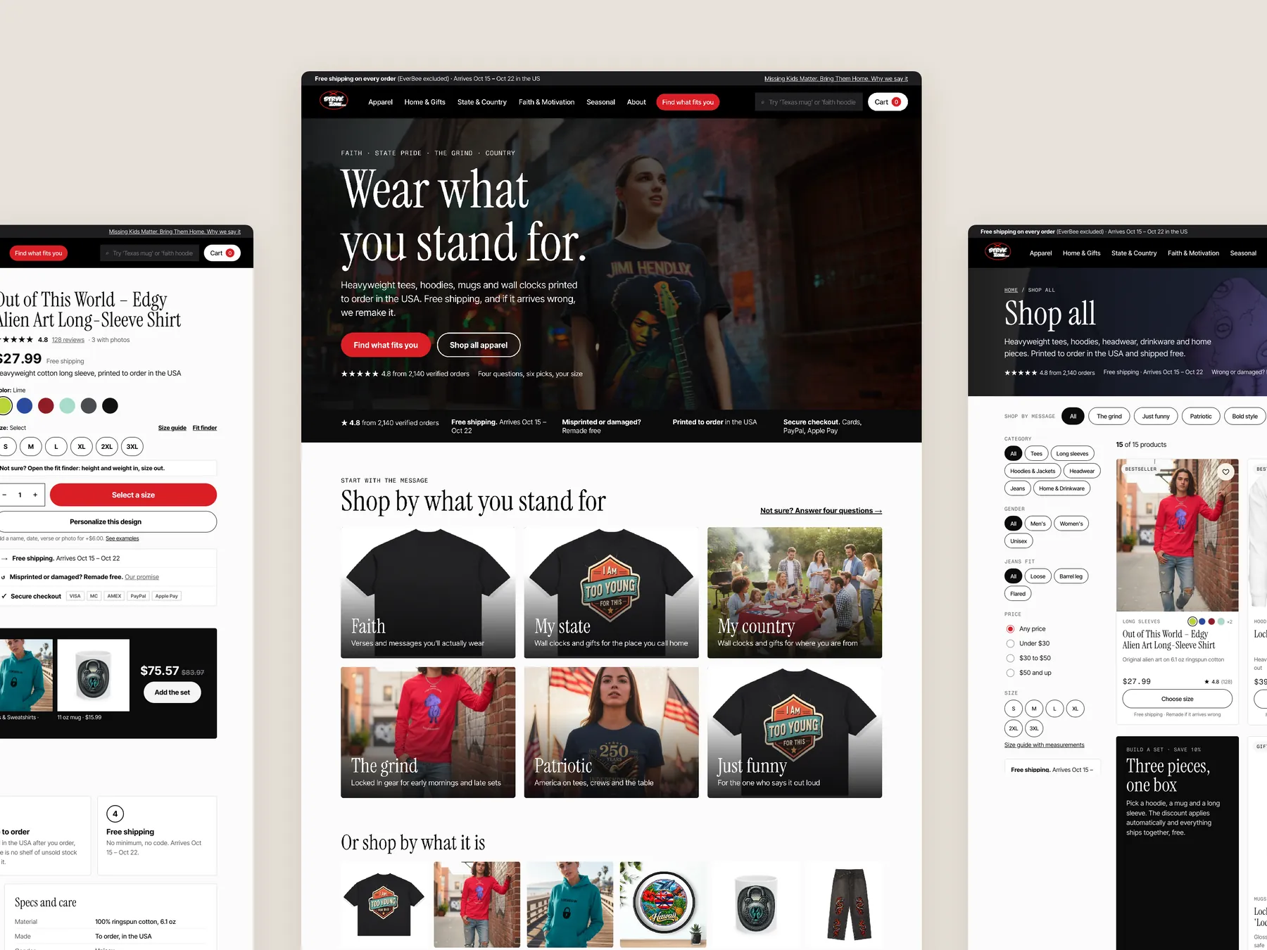 StrykZone concept redesign: Homepage centre, product left, collection right