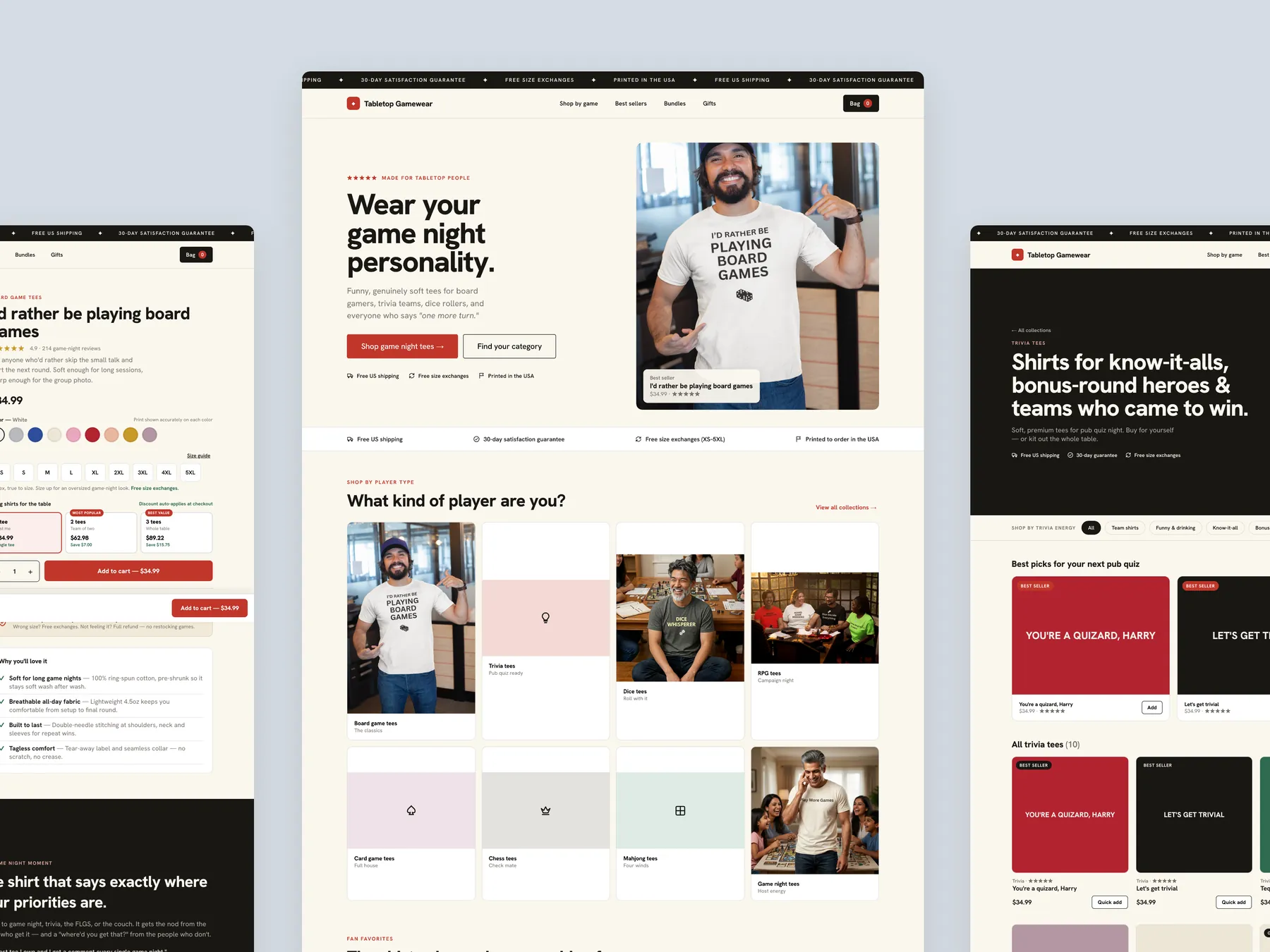 TableTop concept redesign: Homepage centre, product left, collection right