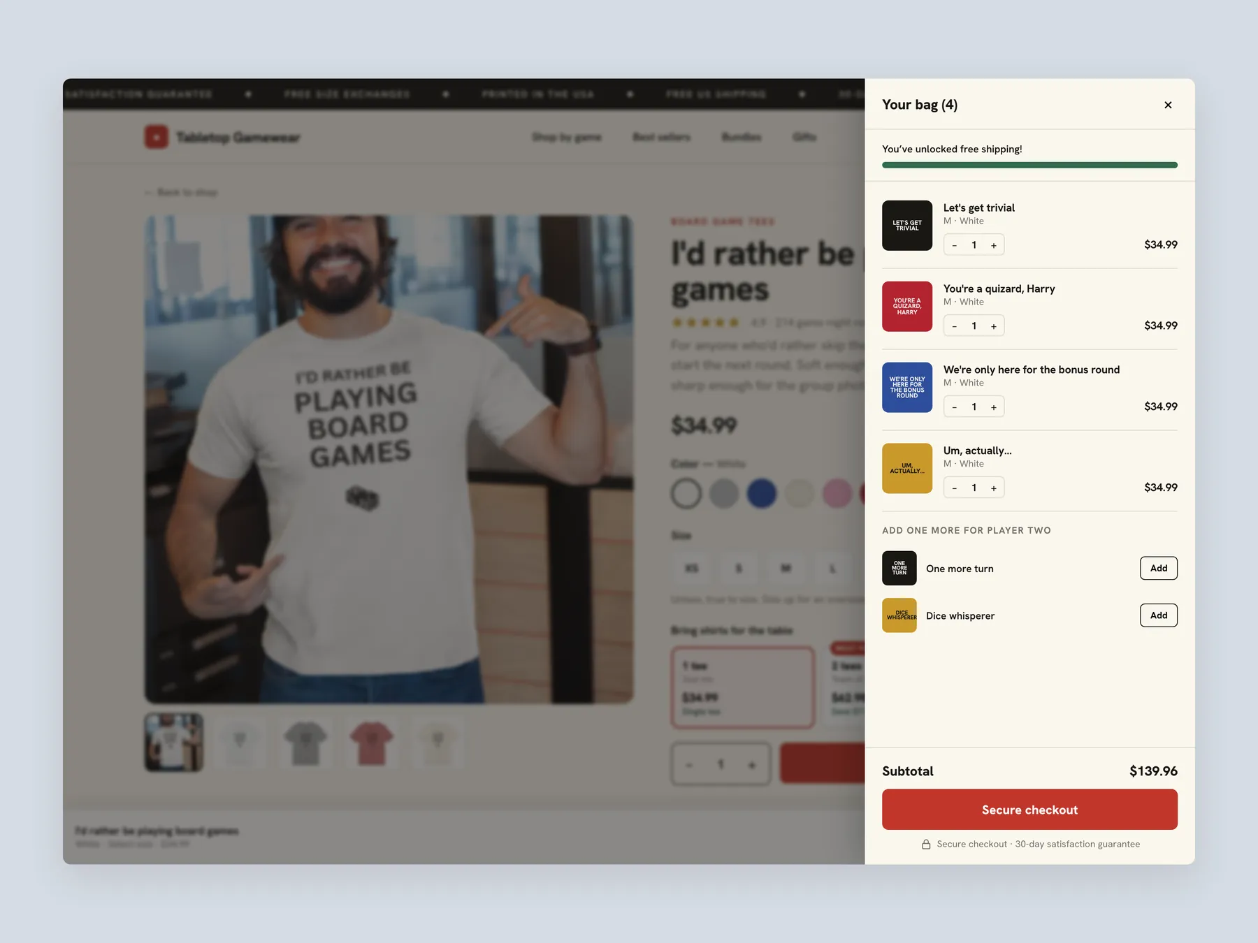 TableTop concept redesign: Bag slide over open over the product page, whole screen