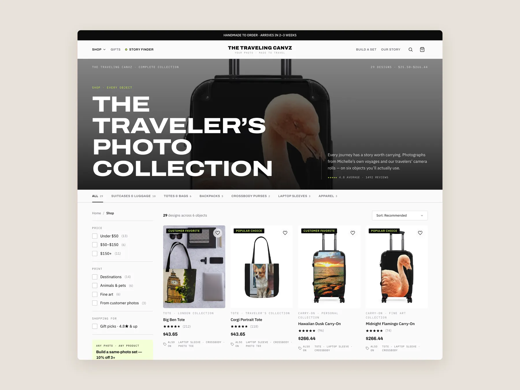 store-48 concept redesign: Collection page first screen: header, filters, first row