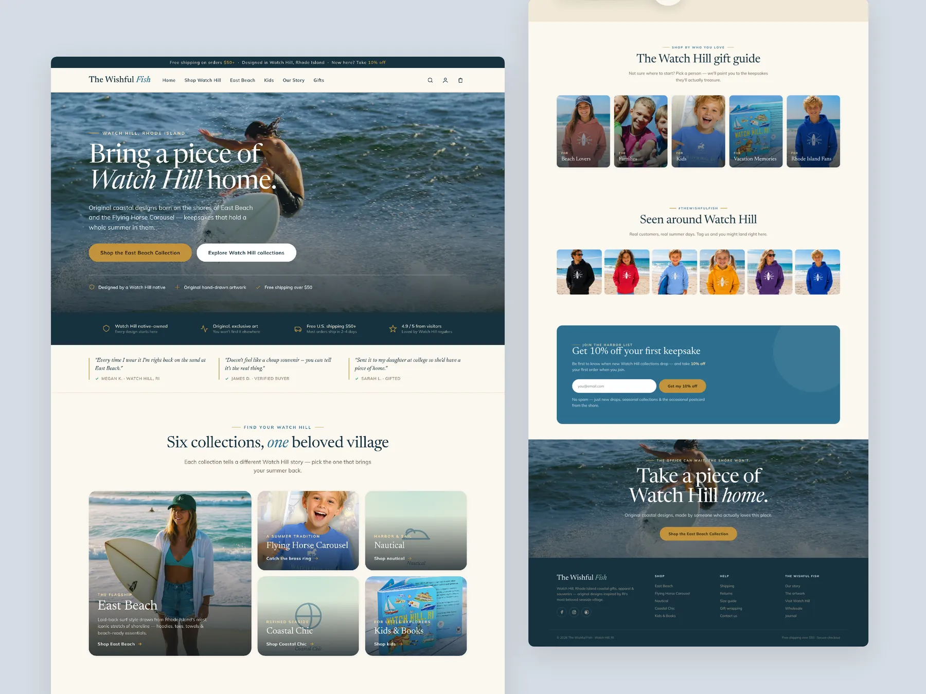 The Wishful Fish concept redesign: Homepage, two tall columns