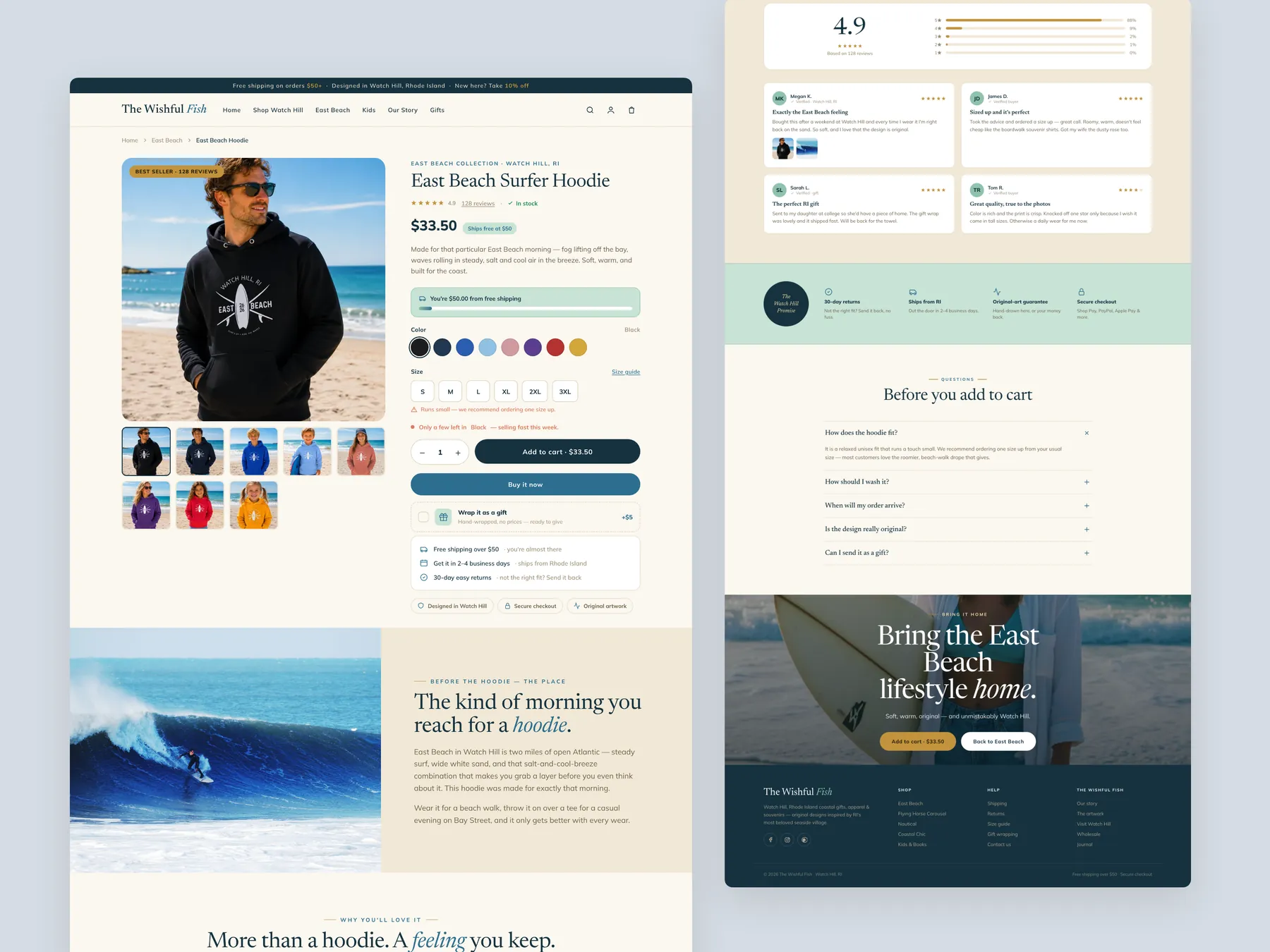 The Wishful Fish concept redesign: Product page, two tall columns