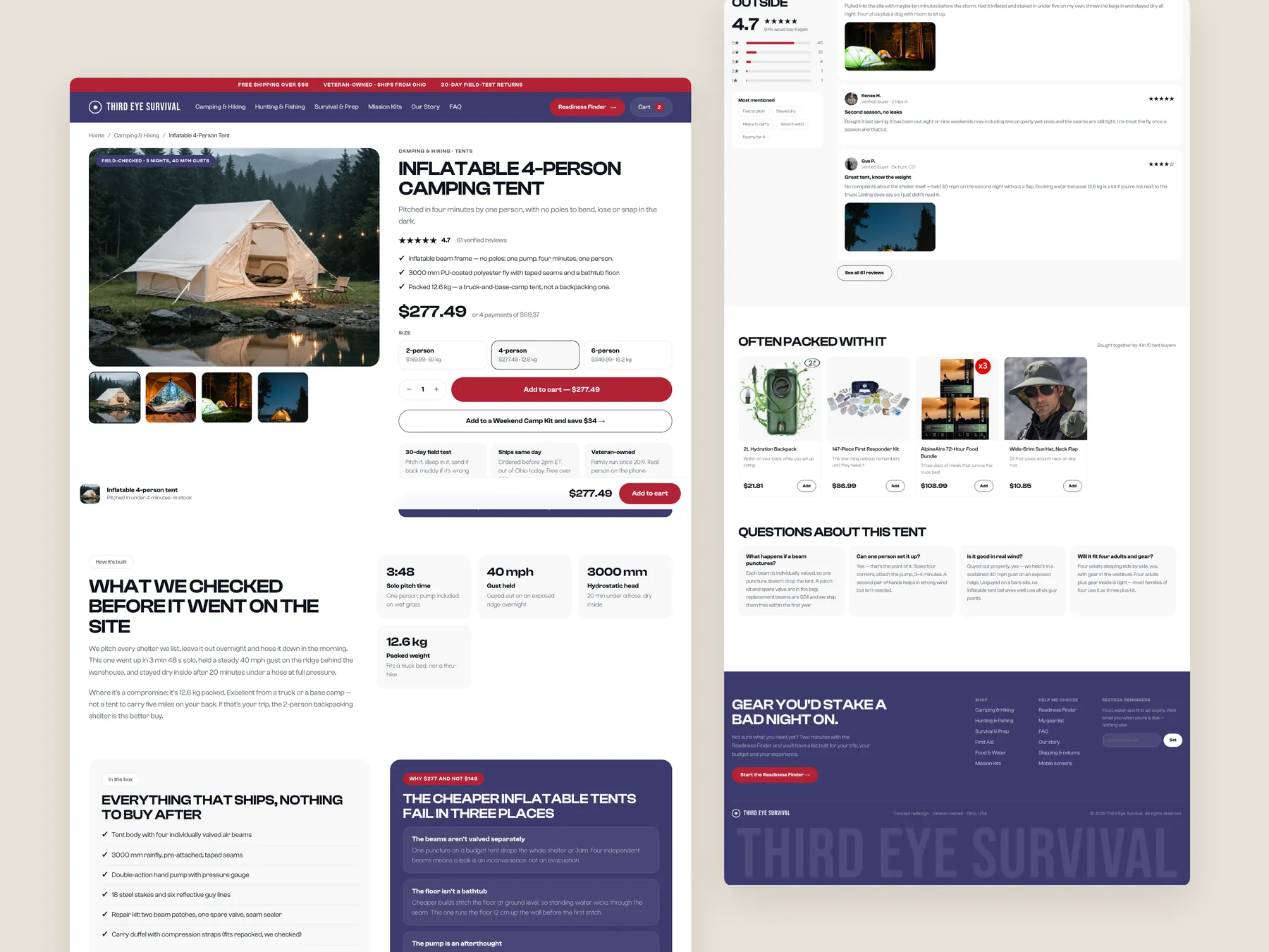 Third Eye Survival concept redesign: Product page, two tall columns