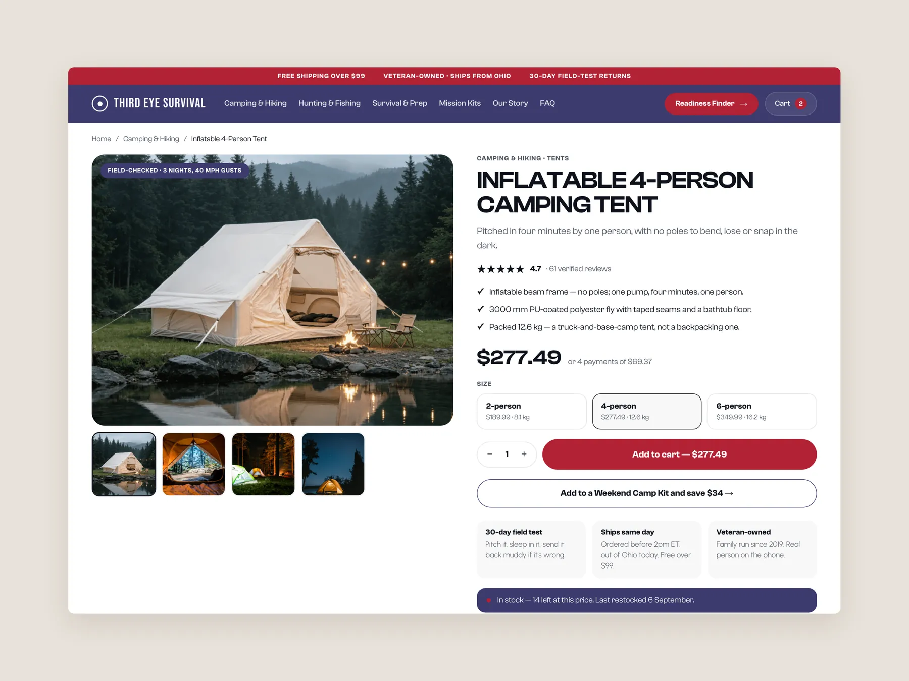 Third Eye Survival concept redesign: Product page first screen: header and buy box